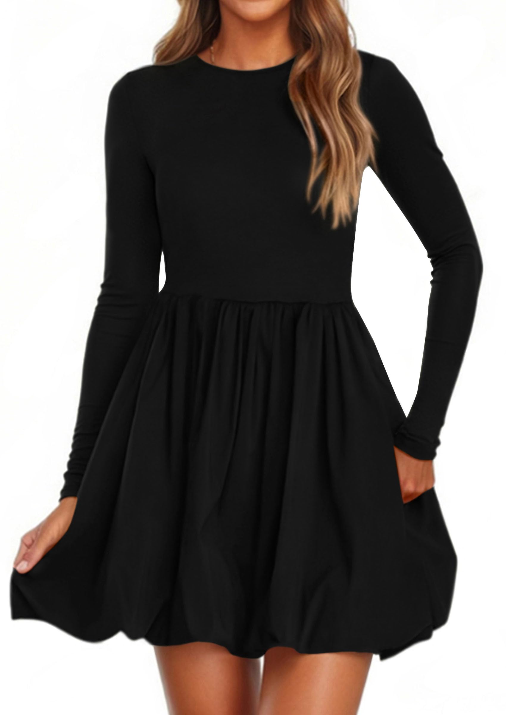 Fall Dresses for Women 2026 Bubble Mini Dress,Black,S