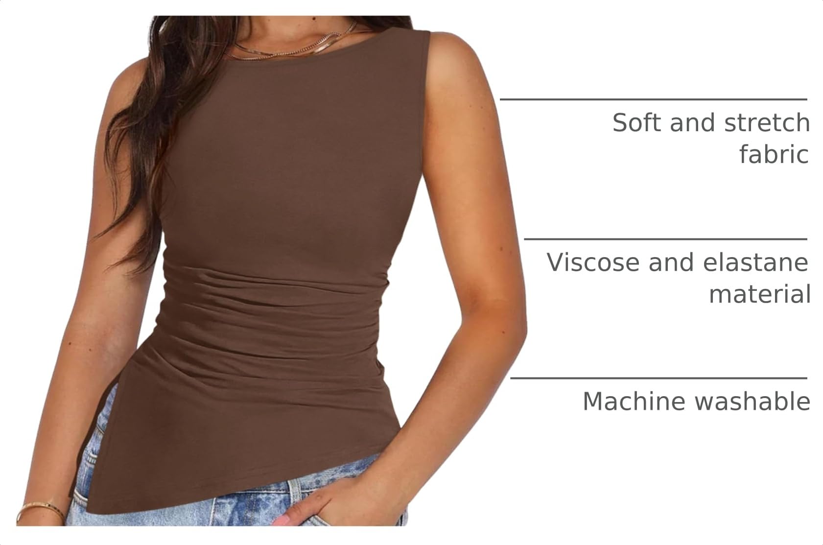 Women's Ruched Tank Tops Summer Y2K Shirts,Coffee,S