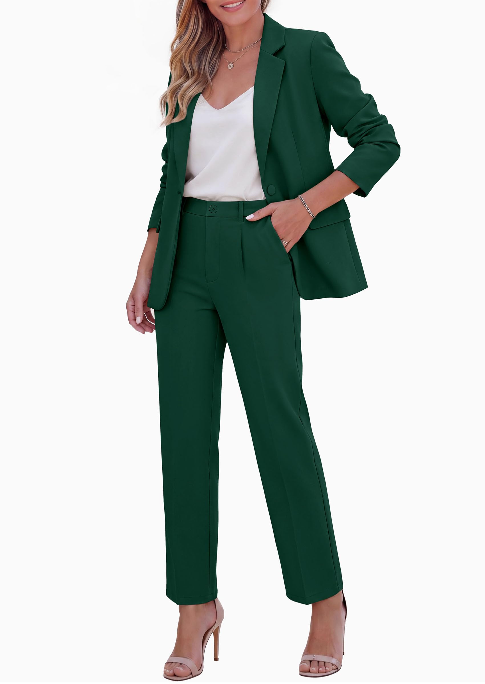 Two Piece Sets for Women Dressy Pant Suits,Dark Green,XS