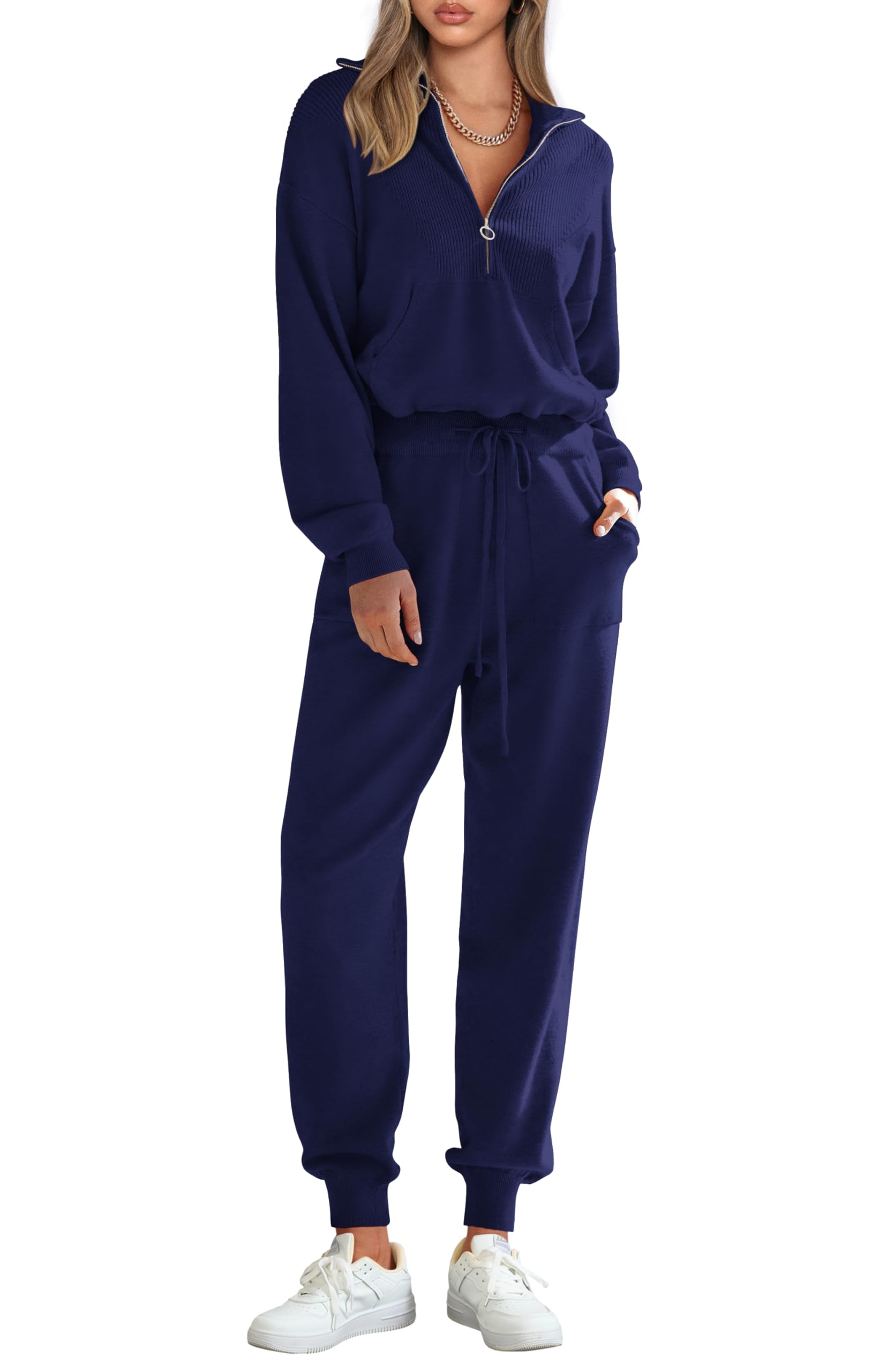 Women's 2 Piece Sweatsuits Set Fall Outfits(Dark Blue,S)