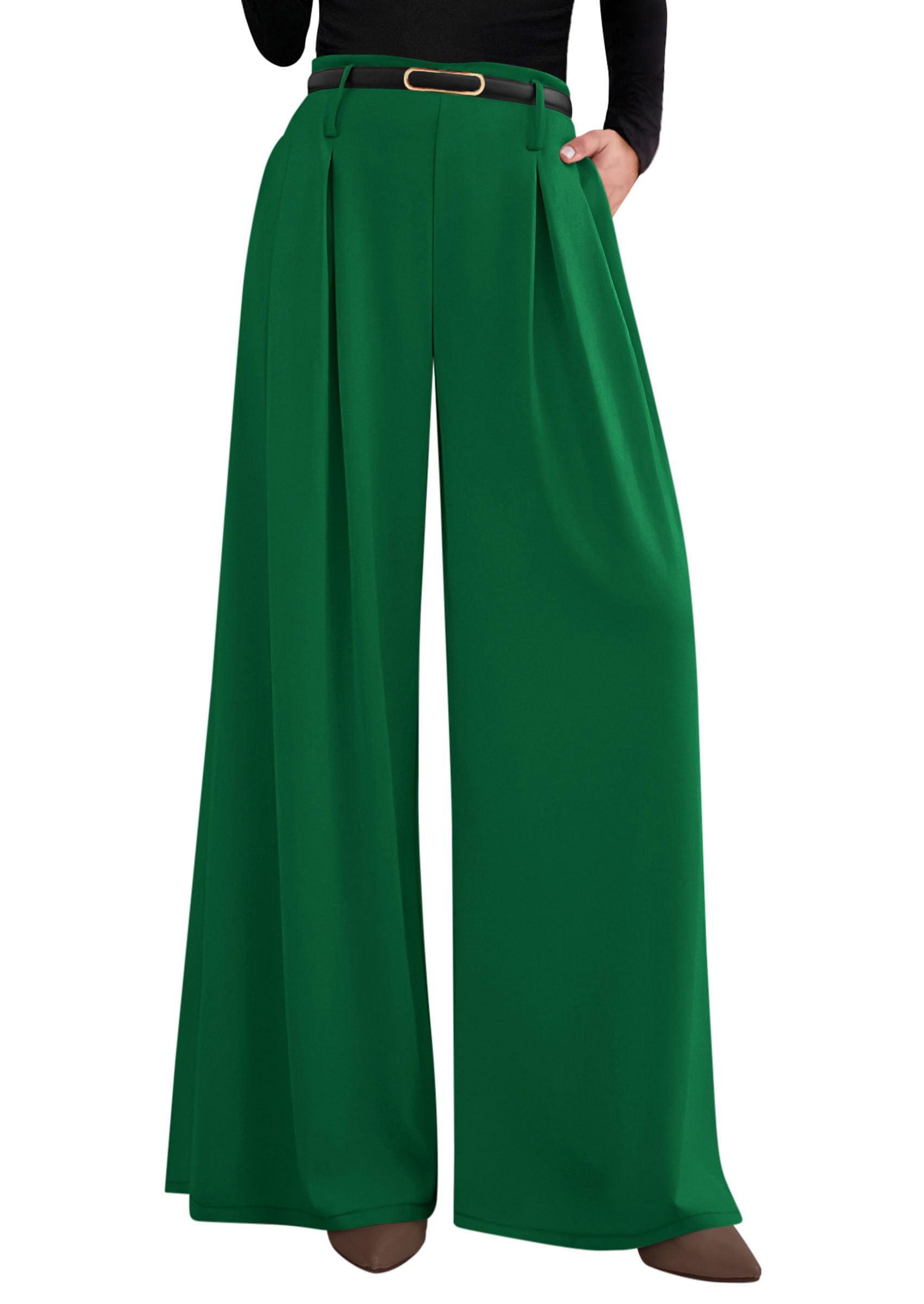 Womens Wide Leg Dress Pants Flowy Trousers,Green,S