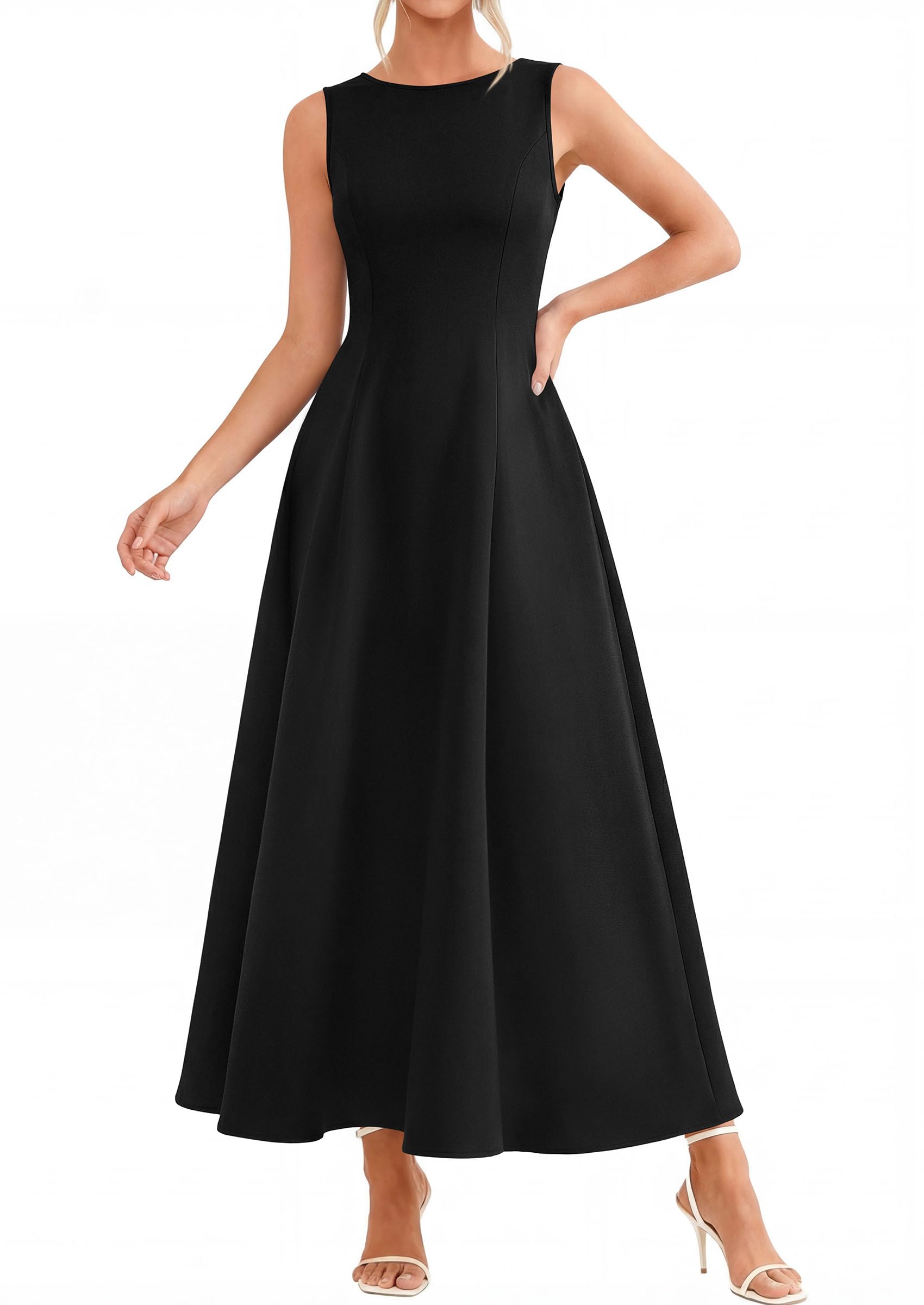Women's Sleeveless Summer Elegant Maxi Dresses, Black,S