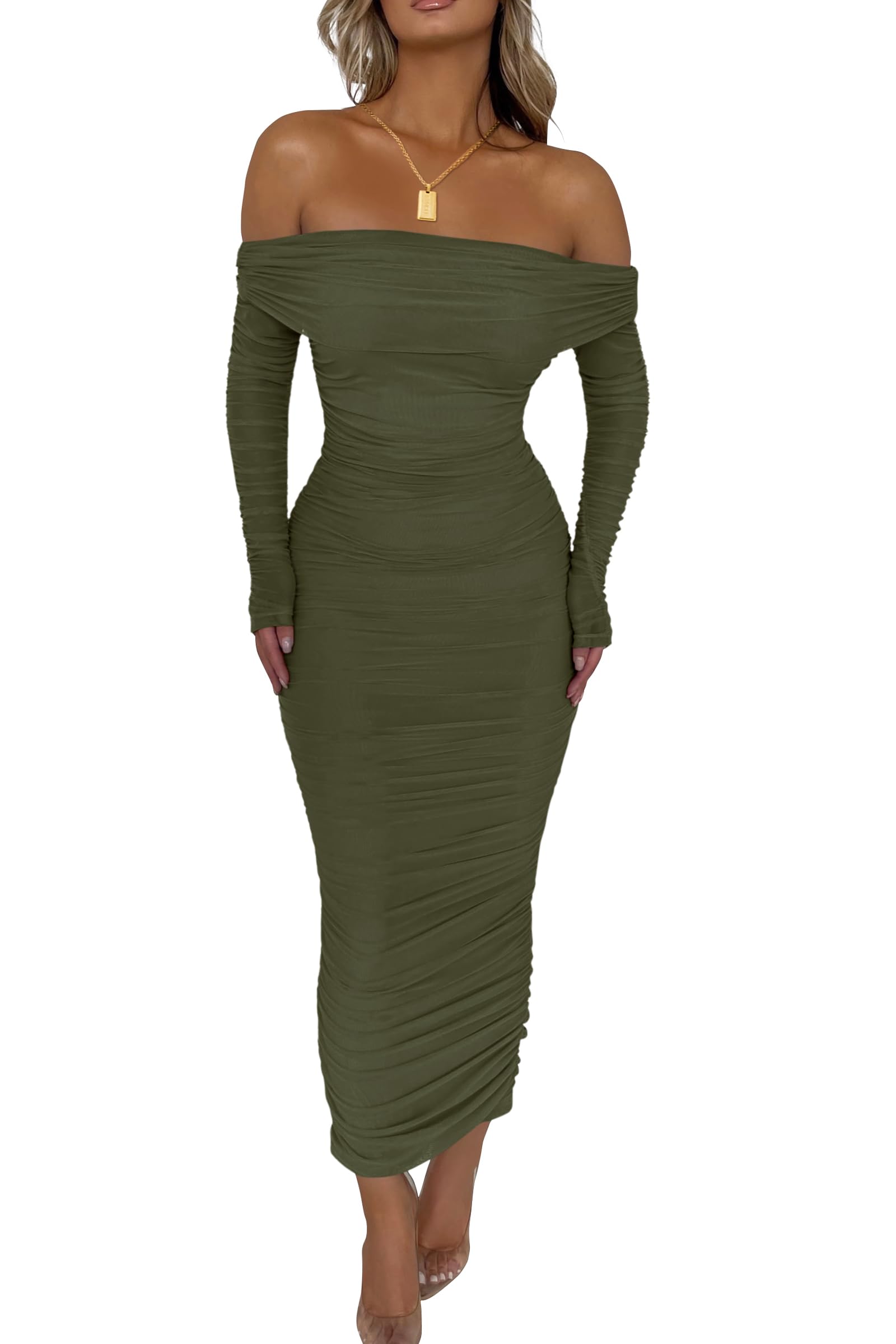 Women's Off Shoulder Bodycon Maxi Dress Wedding Guest Dresses