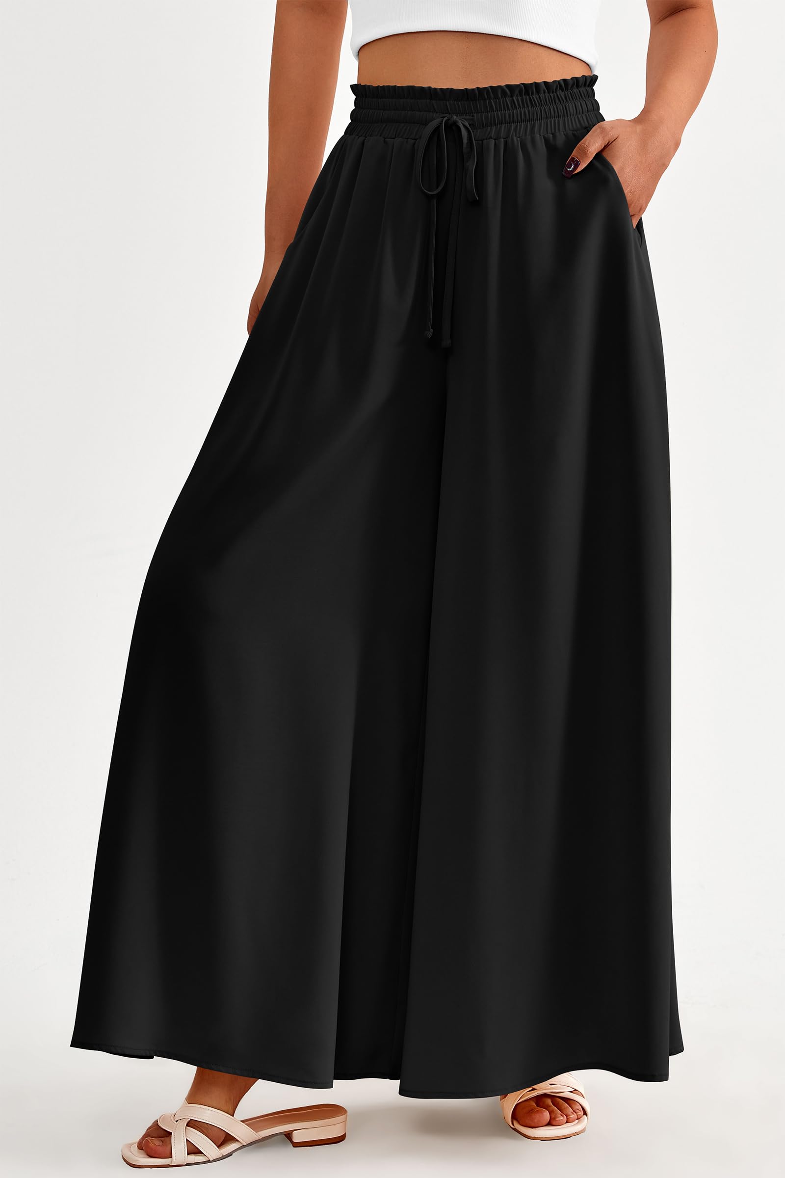 Summer Wide Leg Palazzo Pants for Women Casual,Black,S