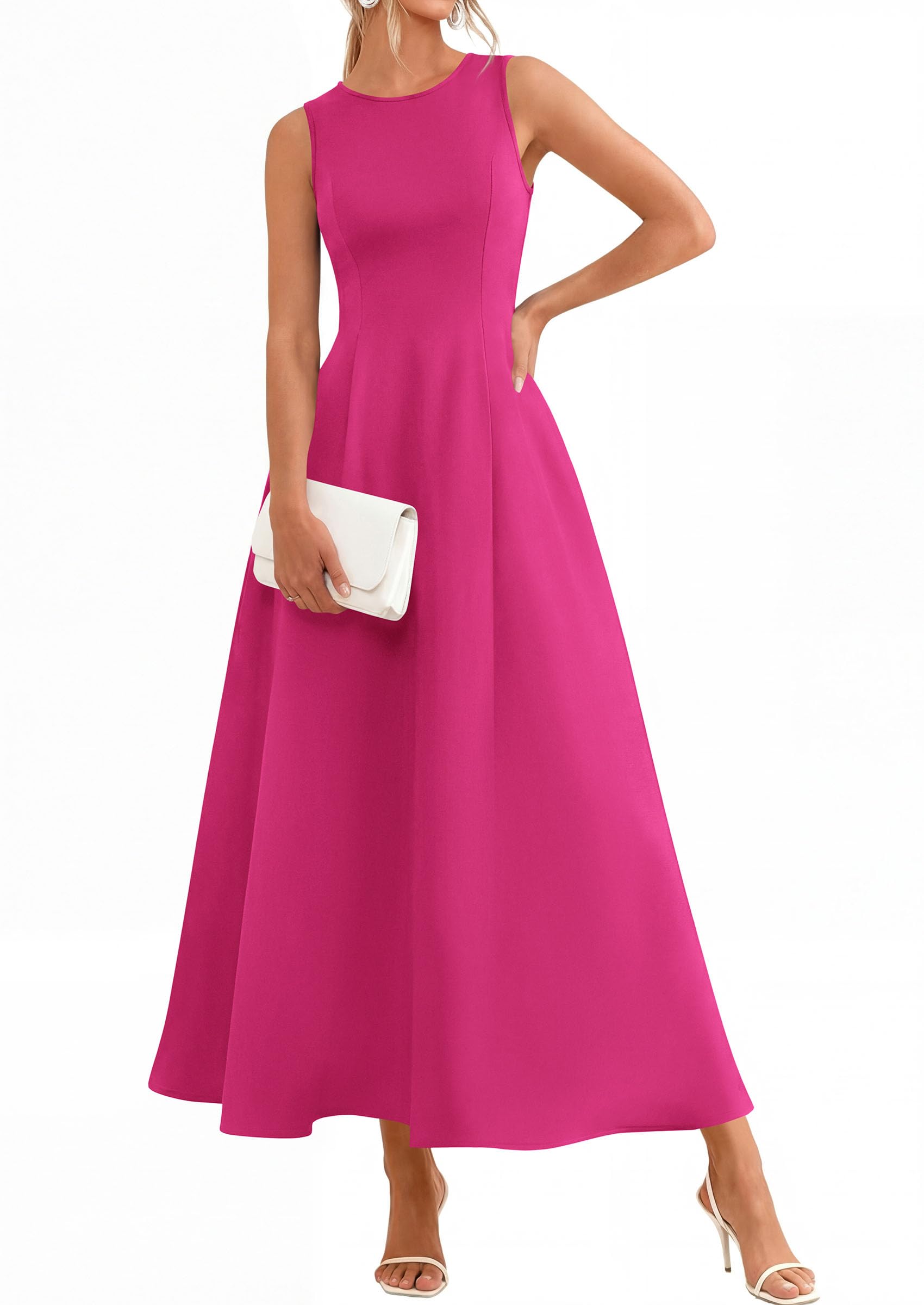 Women's Sleeveless Summer Elegant Maxi Dresses, Hot Pink,S
