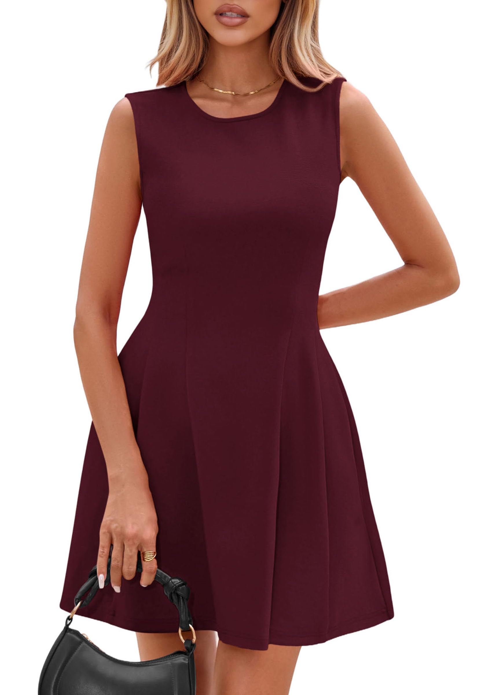 Women's A Line Elegant Summer Cocktail Dresses, Burgundy,XS