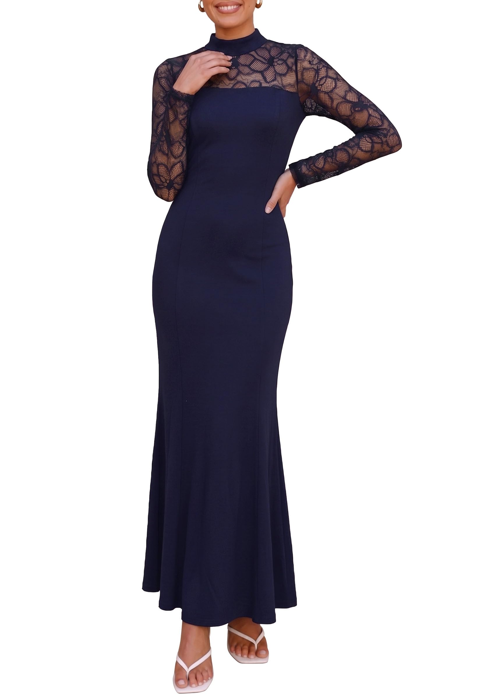 Women's Fall Lace Sheer Dress Bodycon Maxi Cocktail Dresses