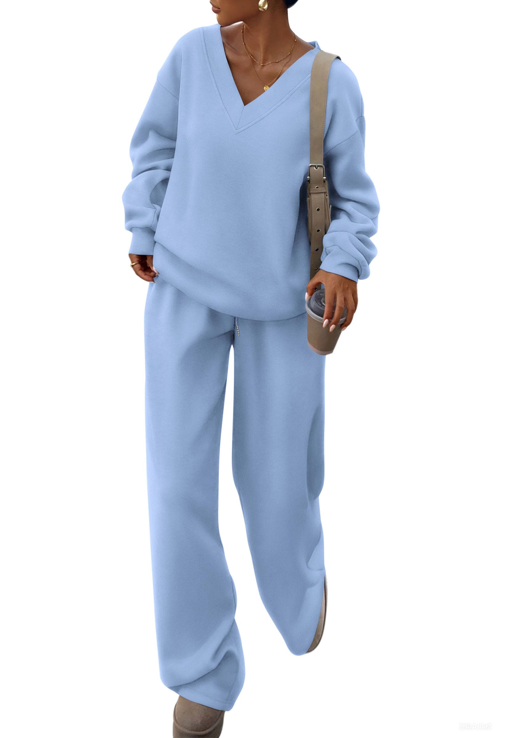Womens 2 Piece Outfits Fall Sweatsuits,Light Blue,S