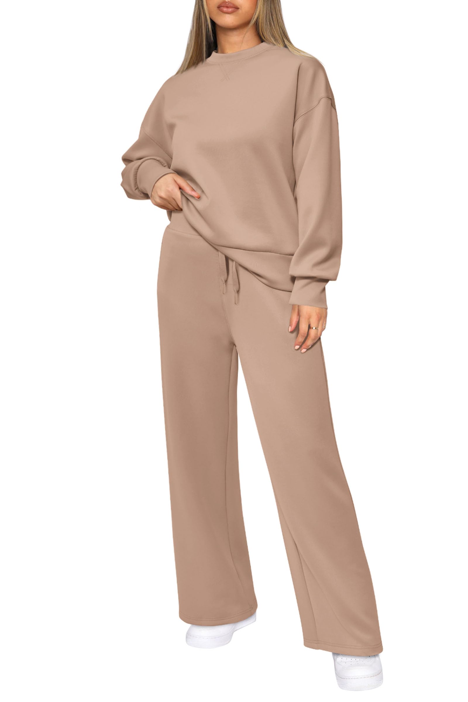 Women's 2 Piece Outfits Sweatsuits Lounge Sets,Khaki,S