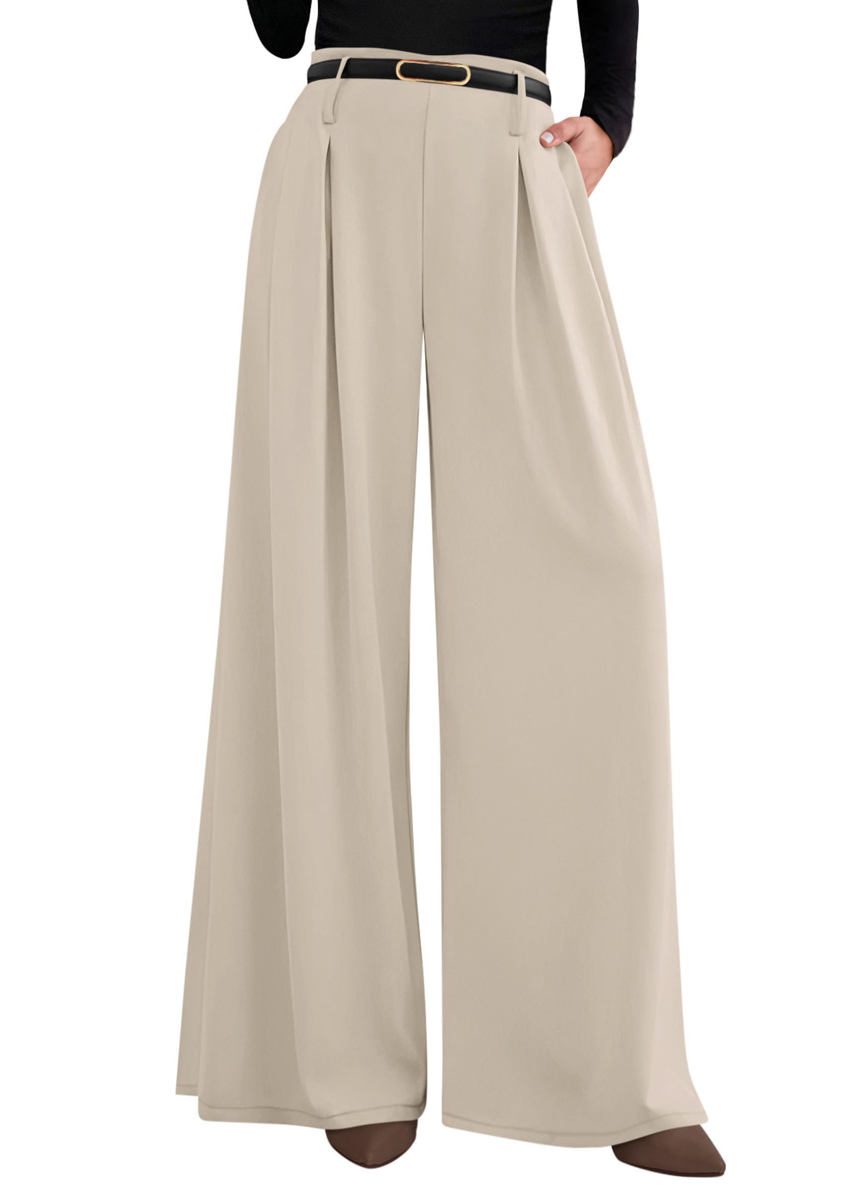 Womens Wide Leg Dress Pants Flowy Trousers,Apricot,XL