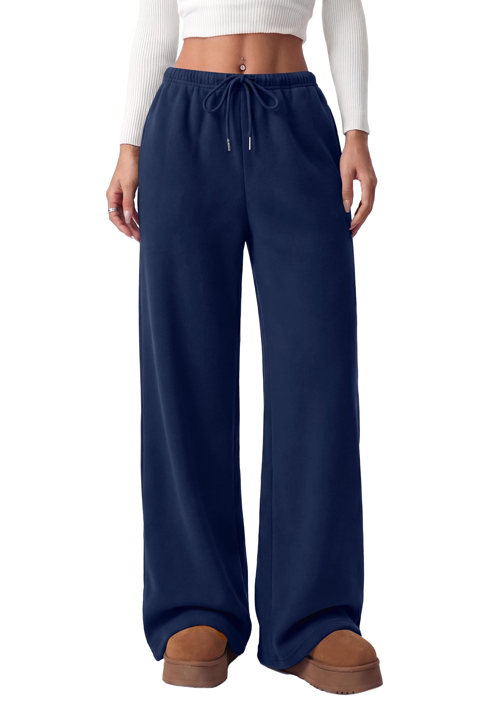 Womens Wide Leg Sweatpants Fleece Fall Sweat Pants,Navy Blue