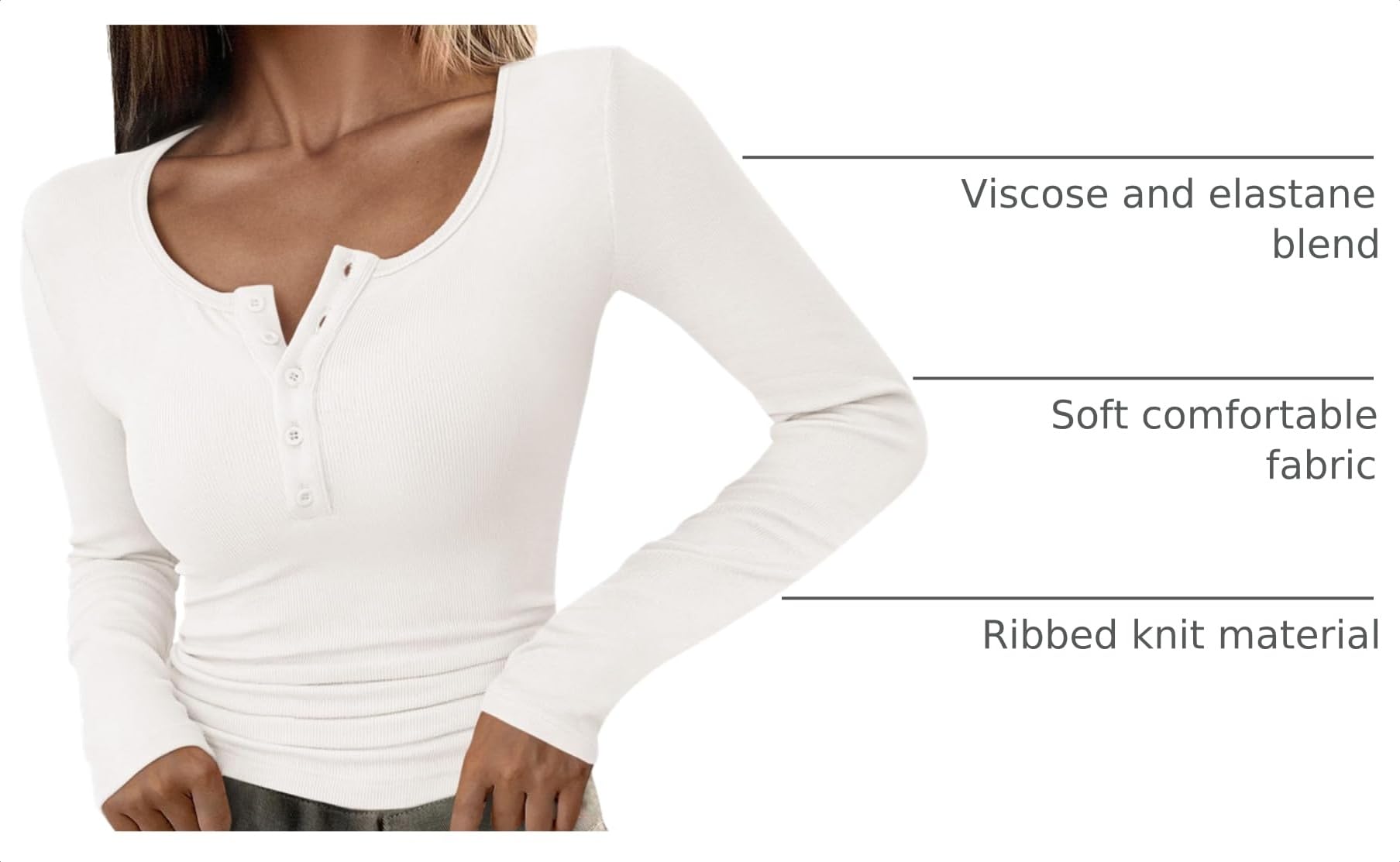 Women's Fall Long Sleeve Henley T Shirts White