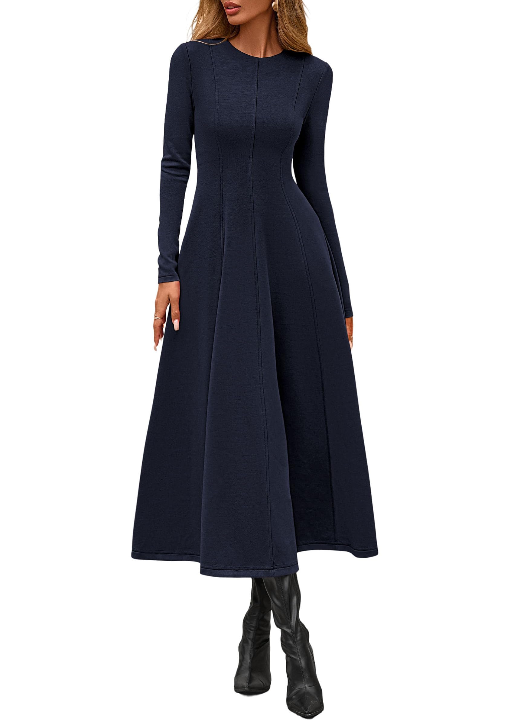 Women's Fall Long Sleeve A Line Midi Elegant Cocktail Dress