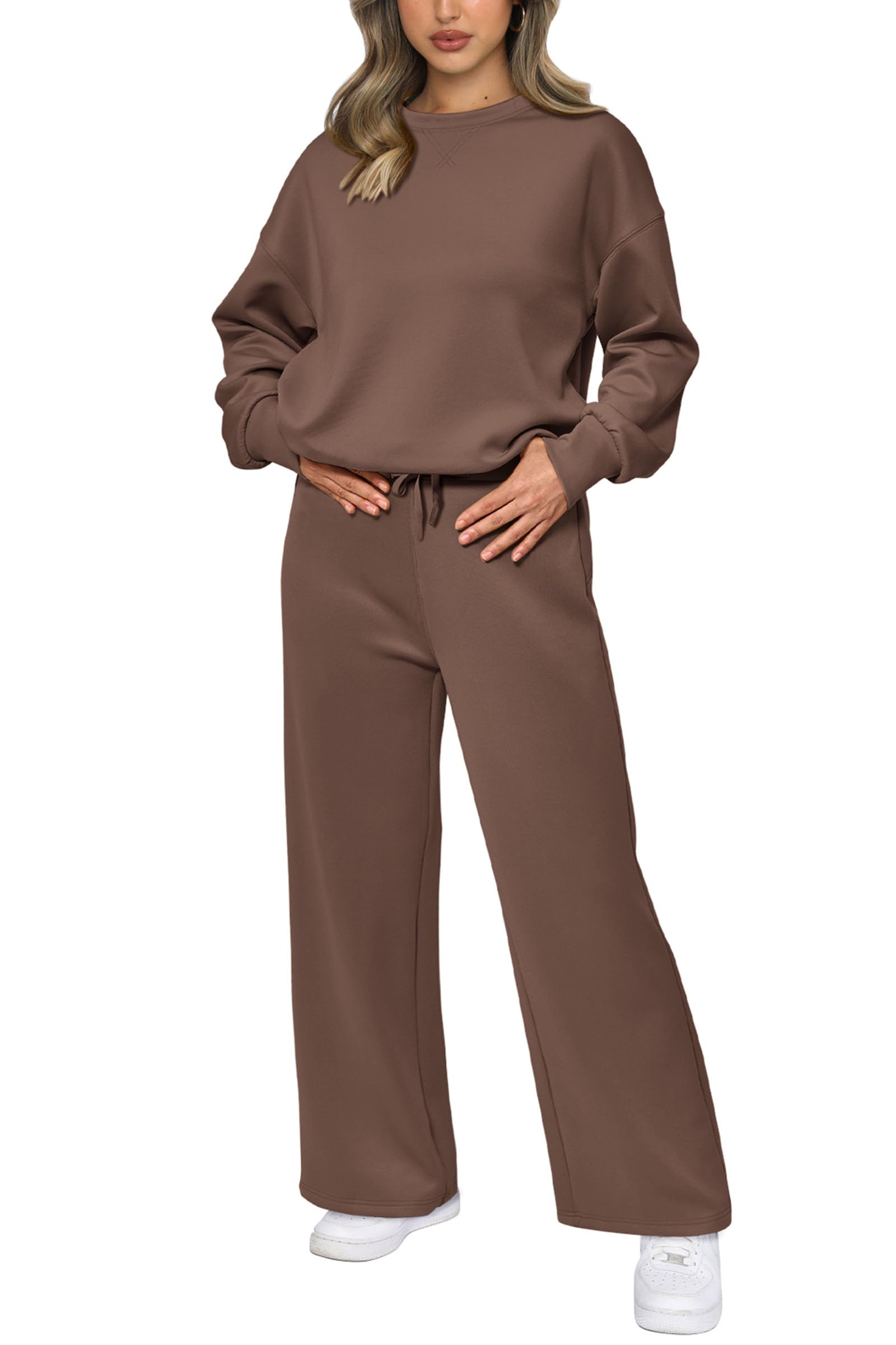 Women's 2 Piece Outfits Sweatsuits Lounge Sets,Brown,S