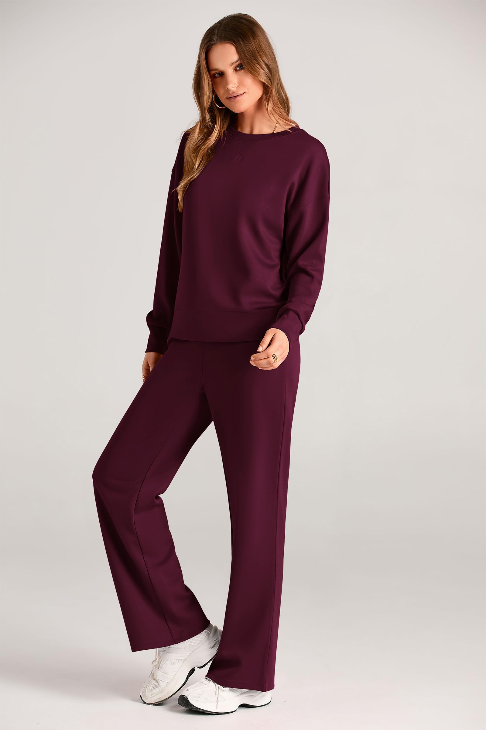 Women's 2 Piece Outfits Sweatsuits Lounge Sets,Wine Red,S