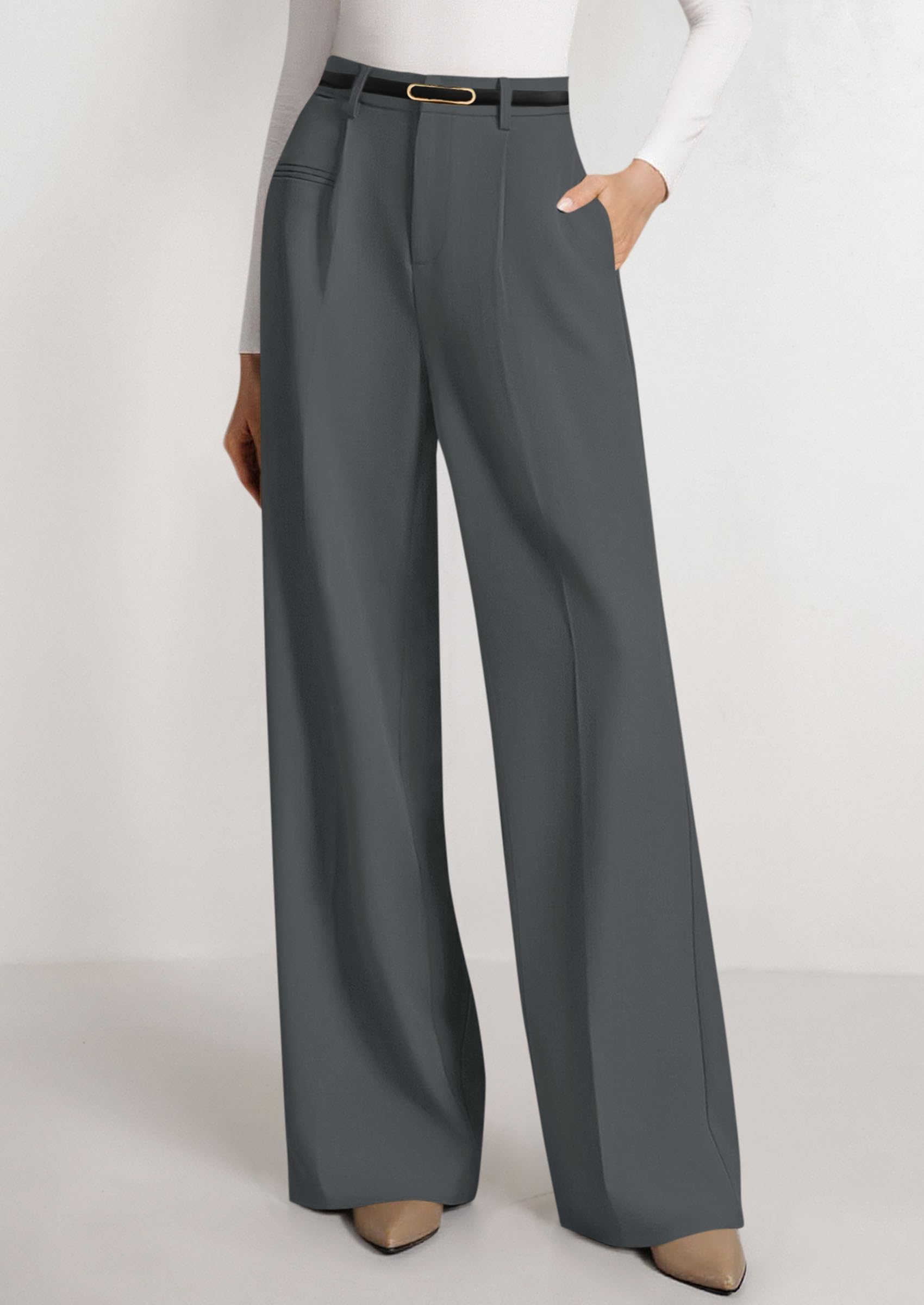 Women's Tailored Wide Leg Work Dress Pants,Dark Grey,XS