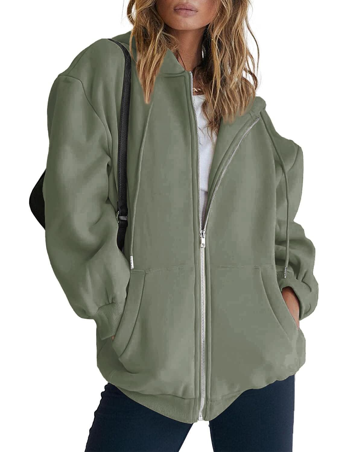 Women's Fall Zip Up Hoodies Sweatshirts Grey Green