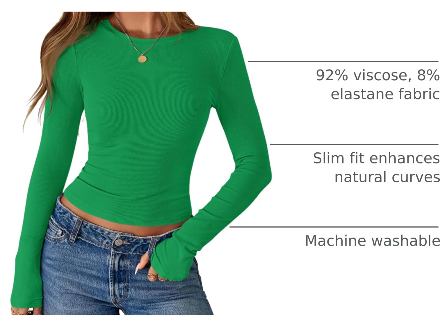 Women's Fall Long Sleeve Shirts Basic Tees (Green,XS)