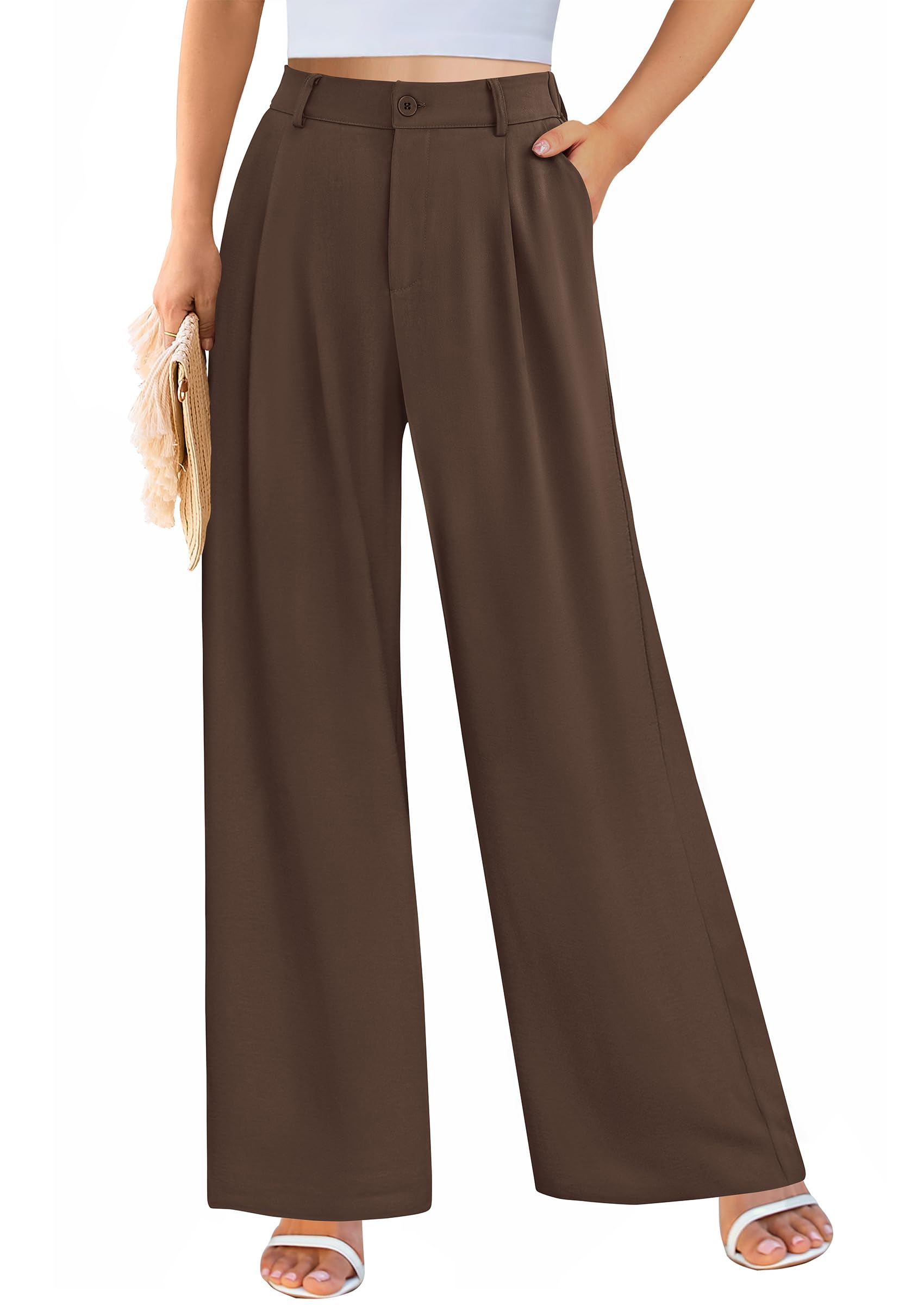 Women's Flowy Wide Leg Dress Pants,Coffee,S