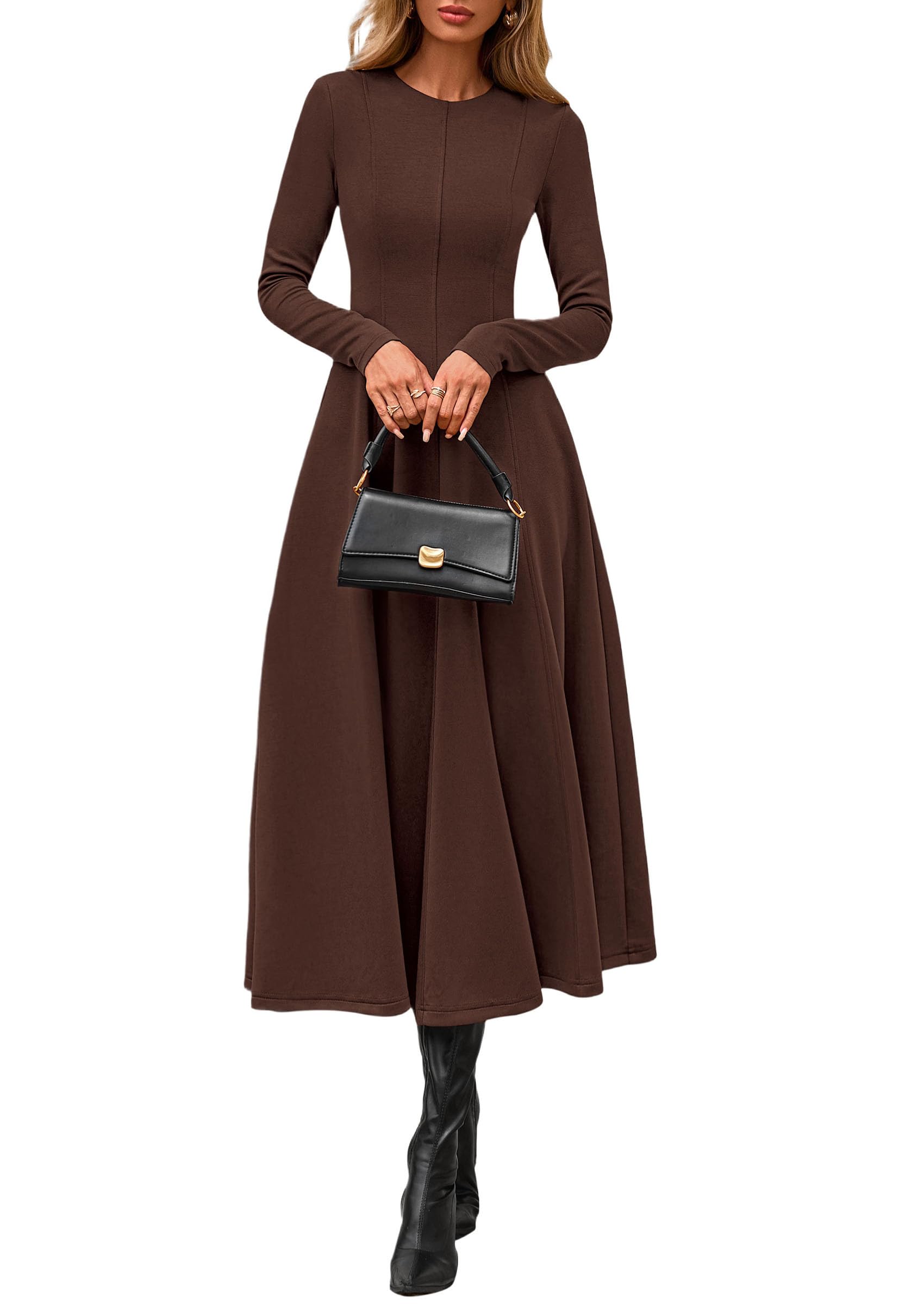 Women's Fall Long Sleeve A Line Midi Elegant Cocktail Dress