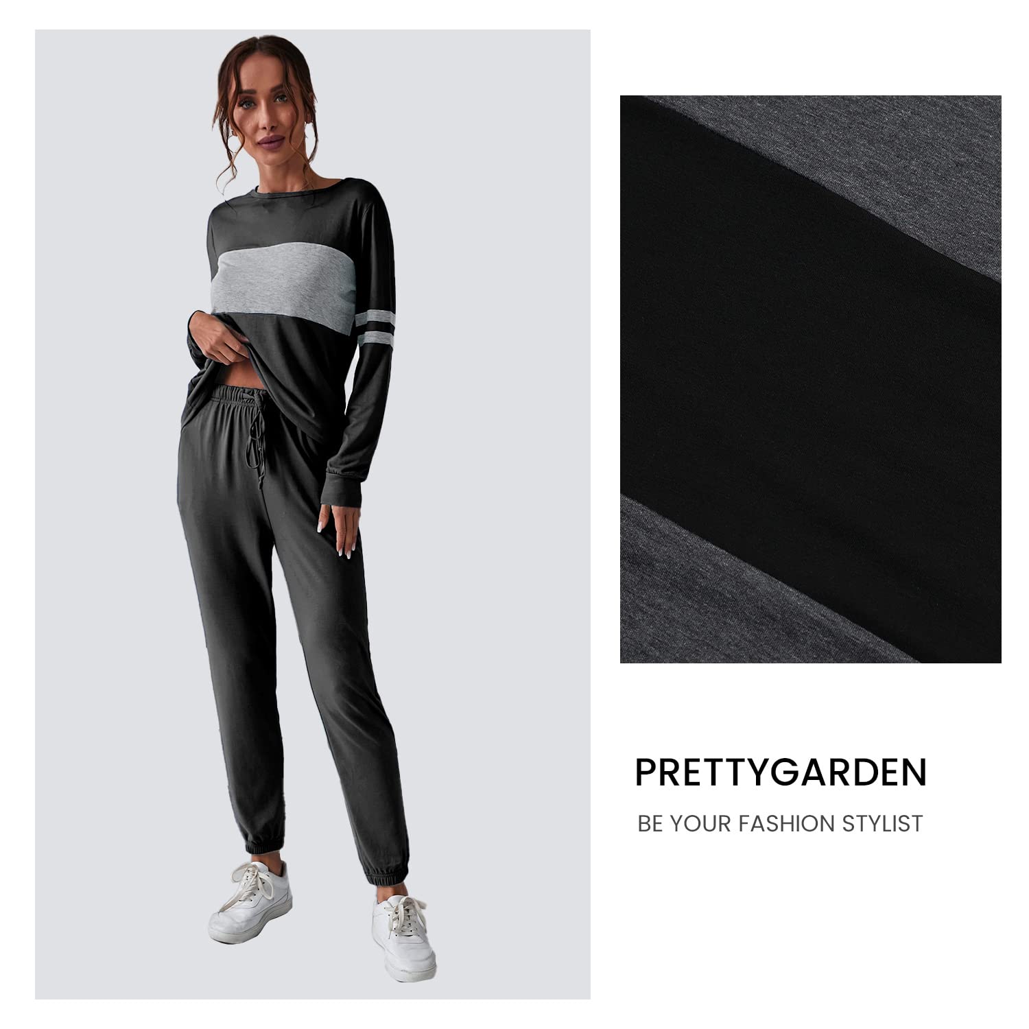 Women Color Block 2 Piece Sets Tracksuit,Dark Grey,S