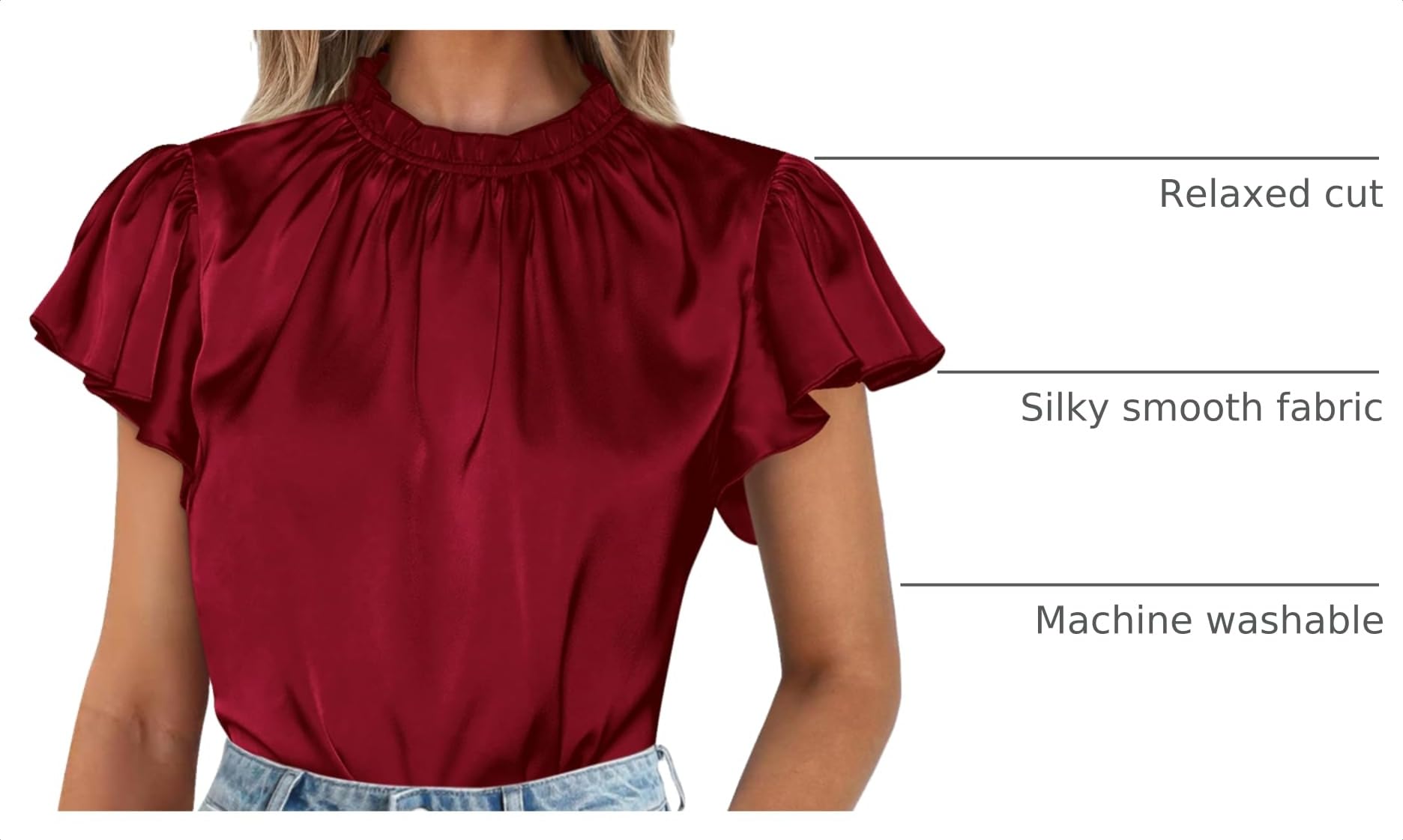 Women's Satin Tops Business Casual Work Blouses, Wine Red,S