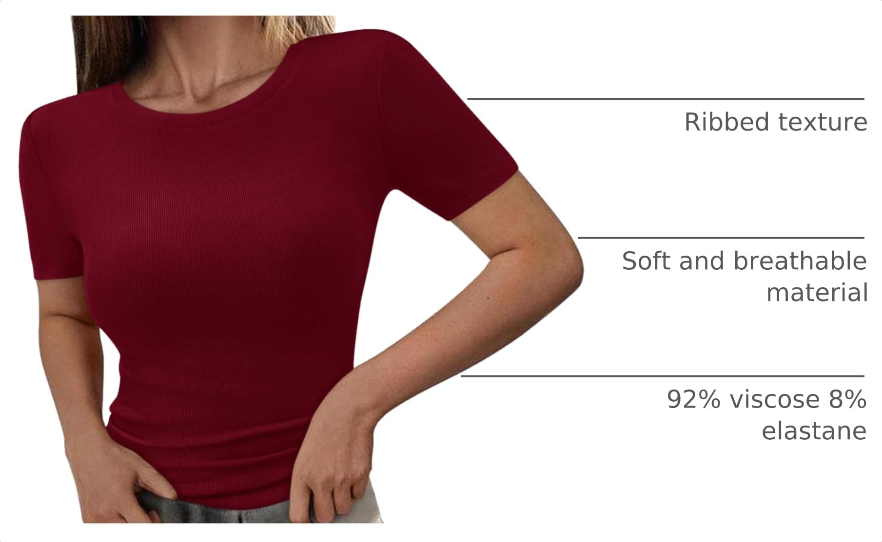 Womens Short Sleeve Slim Fit Basic Shirts,Wine Red,XS