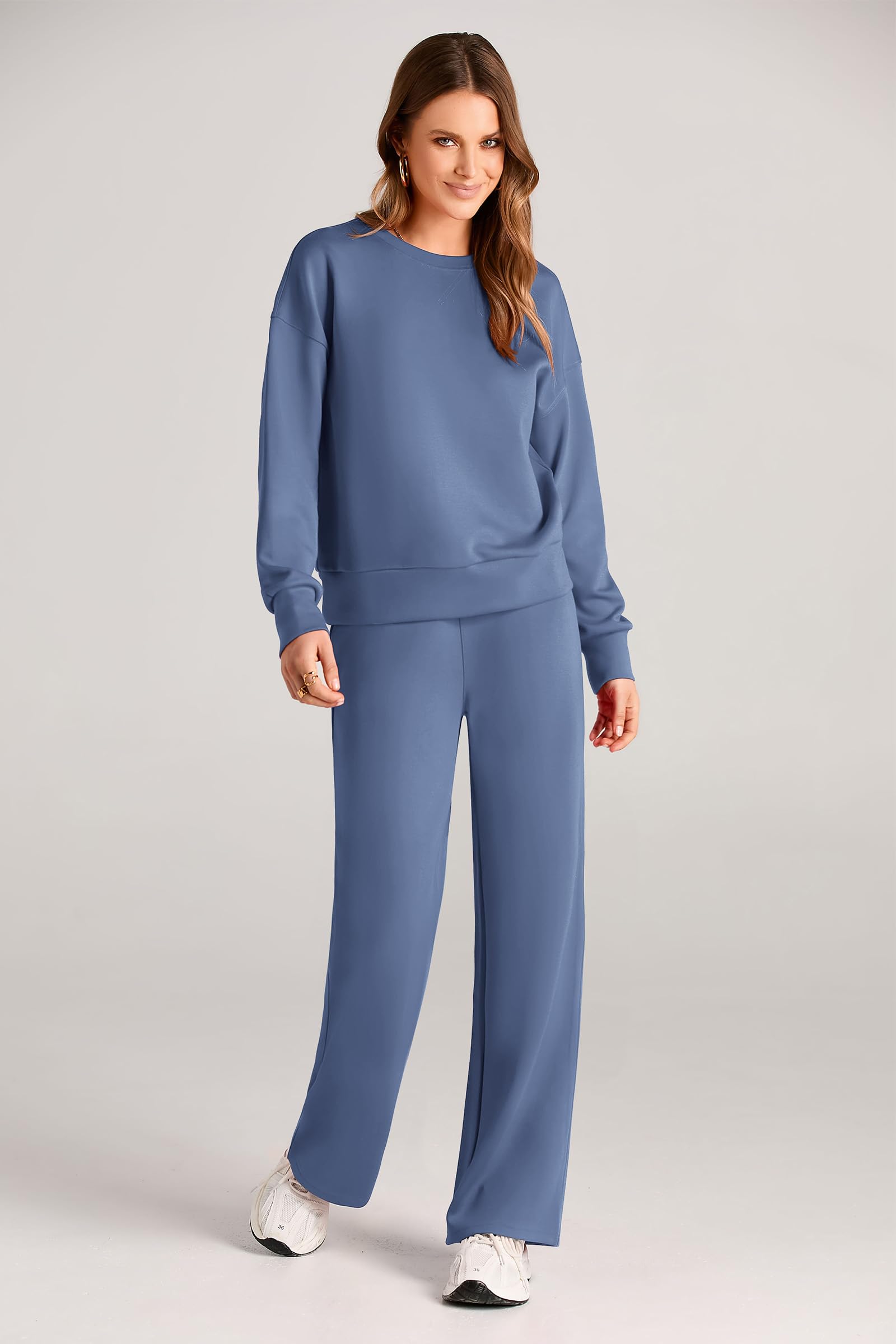 Women's 2 Piece Outfits Sweatsuits Lounge Sets,Grey Blue,M