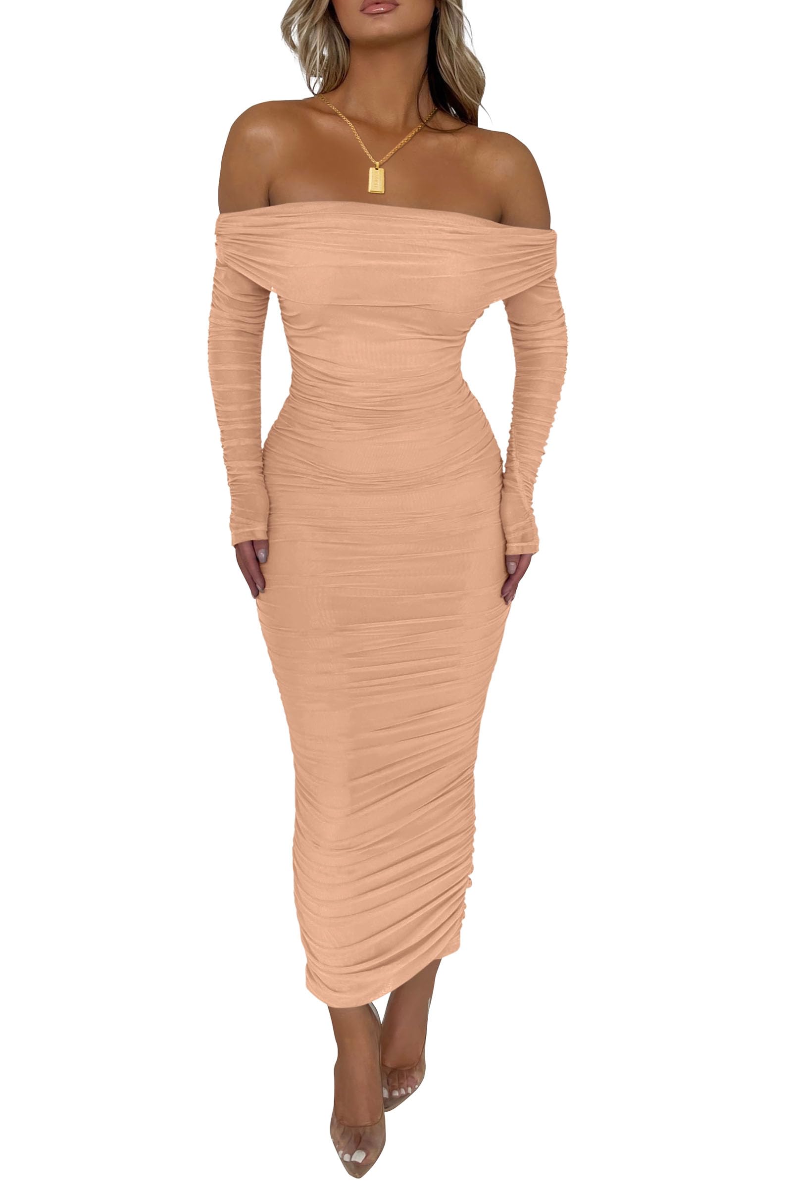 Women's Off Shoulder Bodycon Maxi Dress Wedding Guest Dresses