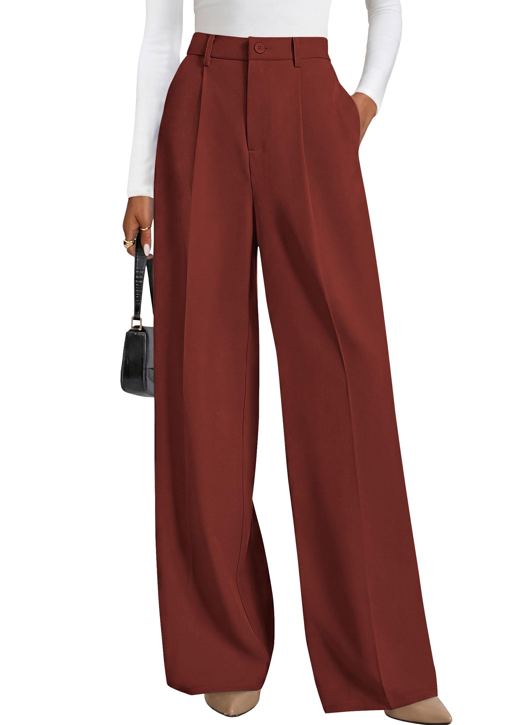 Women's Flowy Wide Leg Dress Pants,Rust Red,S
