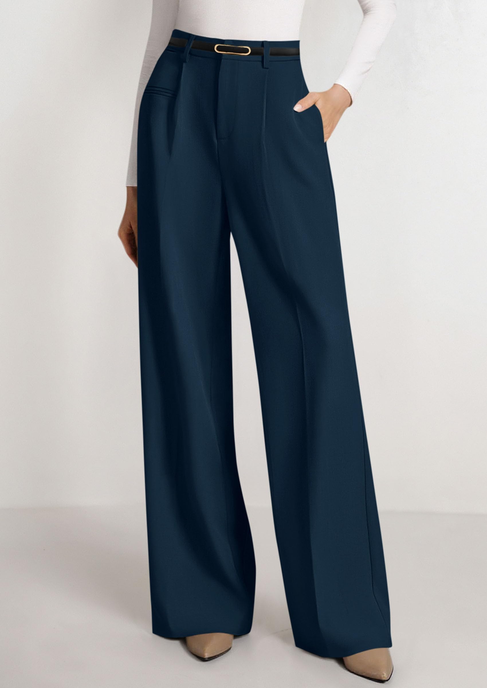 Women's Tailored Wide Leg Work Dress Pants,Dark Blue,XS