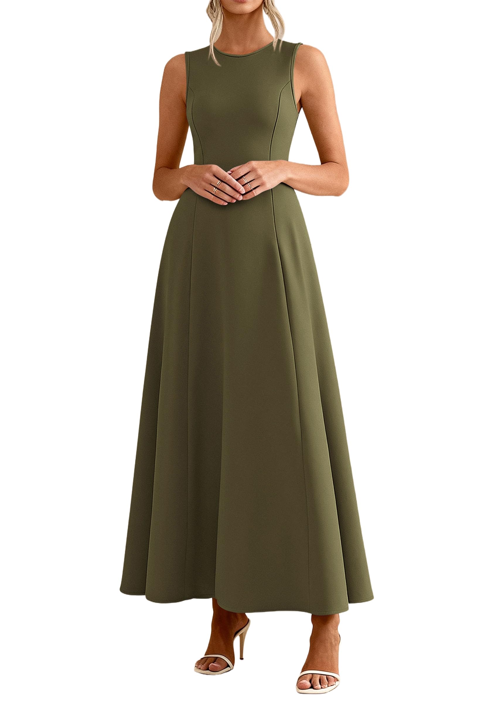 Women's Sleeveless Summer Elegant Maxi Dresses, Army Green,S