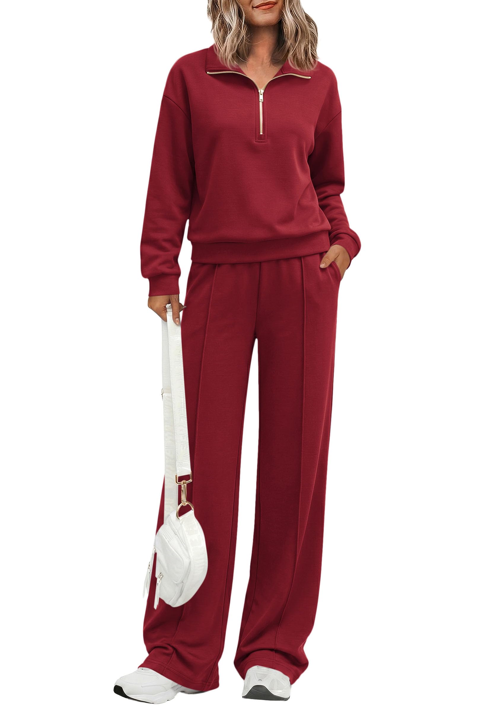 Women's Lounge Sets 2 Piece Outfits Sweatsuits,Burgundy,M