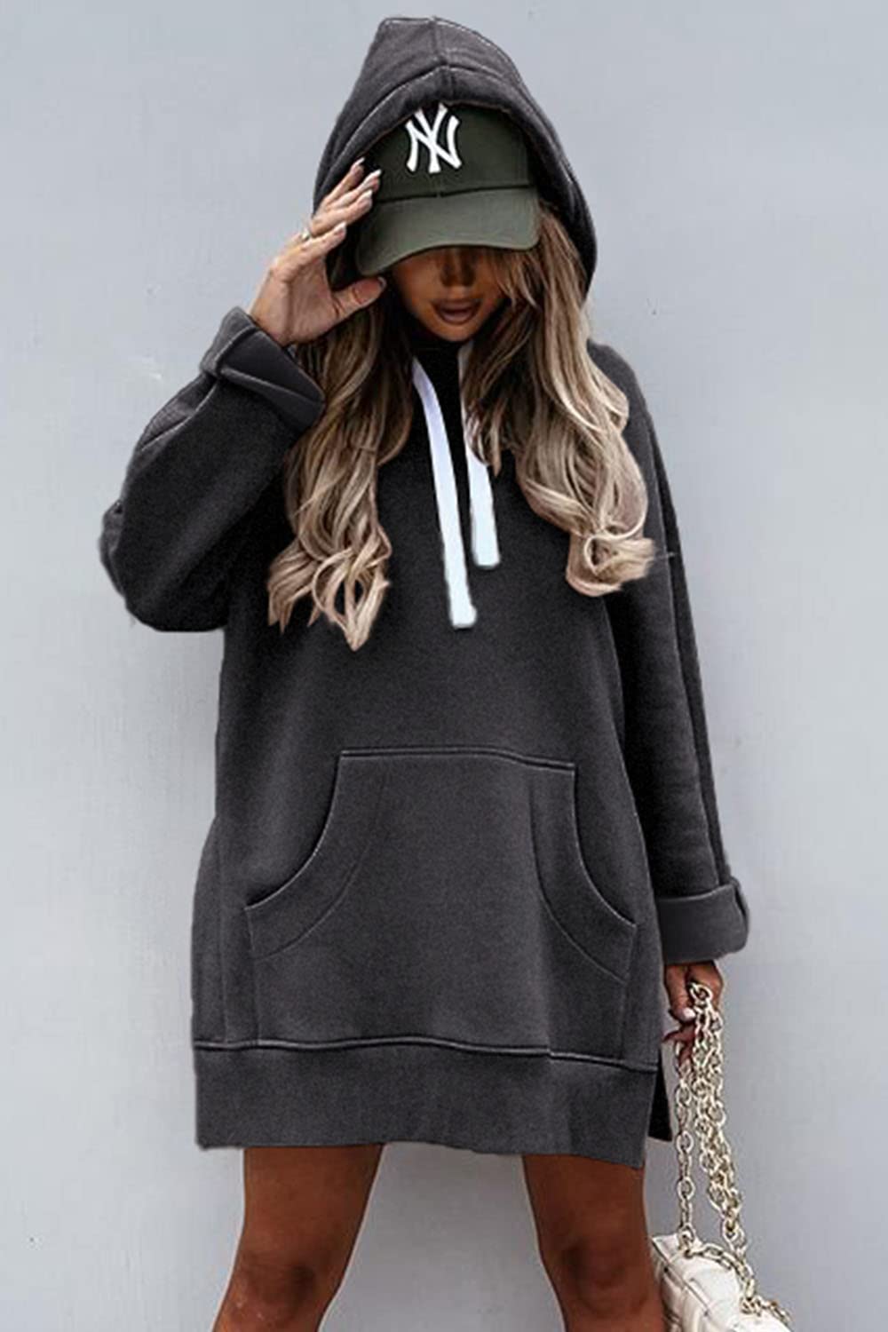 Sweatshirt for Women Fall Oversized Hoodie Dress,Dark Grey,S