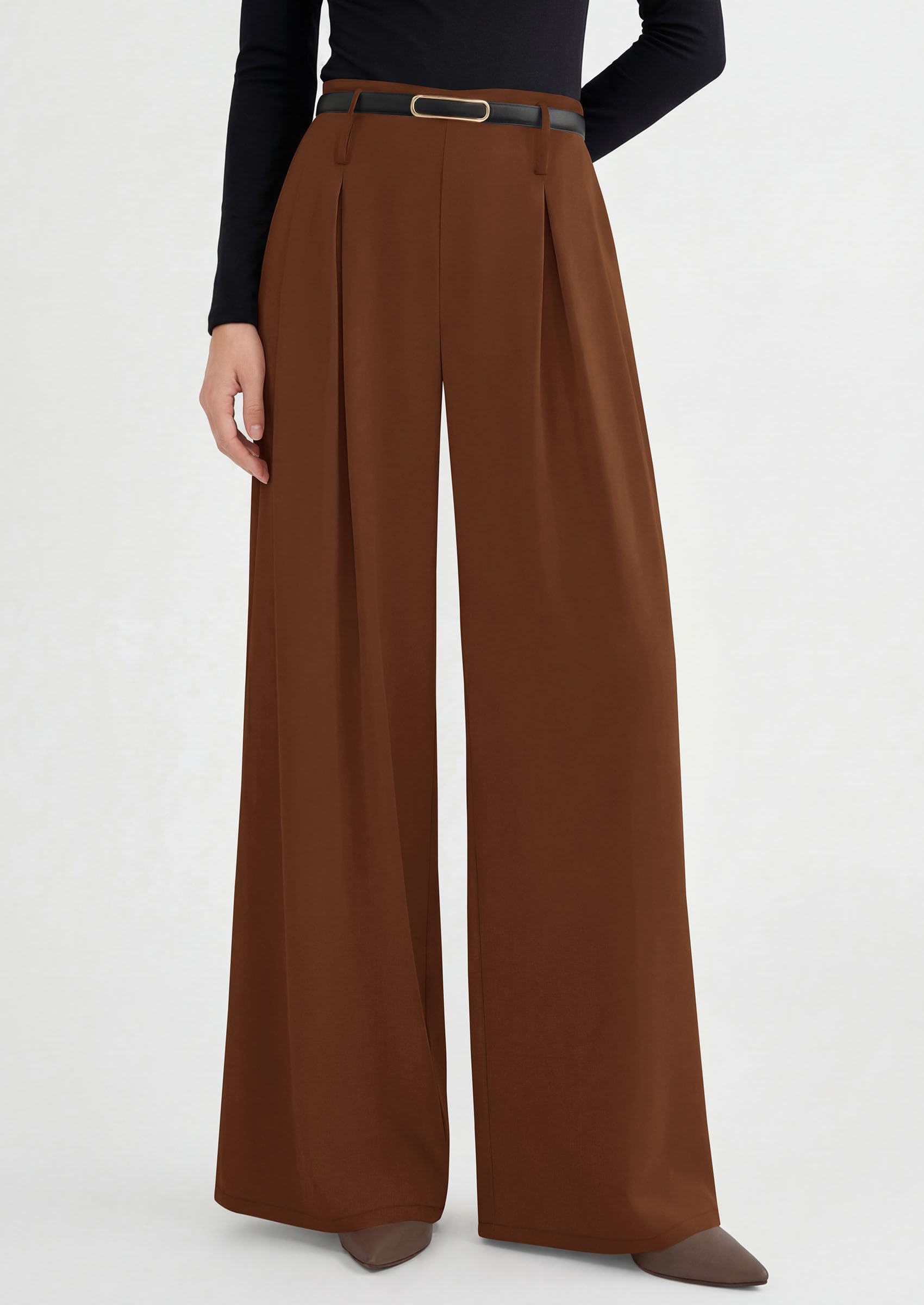 Womens Wide Leg Dress Pants Flowy Trousers,Red Brown,S