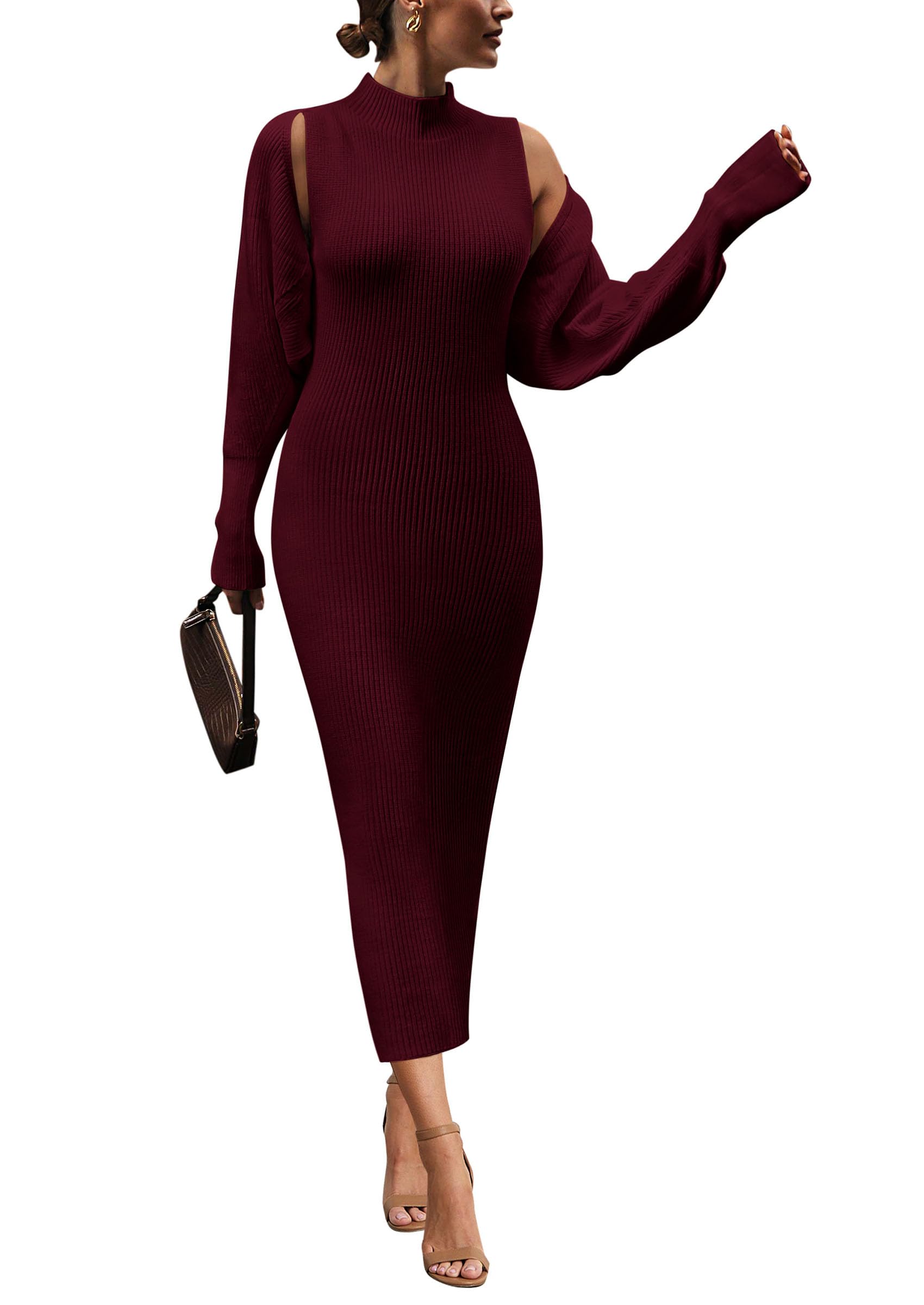 Womens 2 Piece Ribbed Knit Sweater Dress Set Date Night Outfit