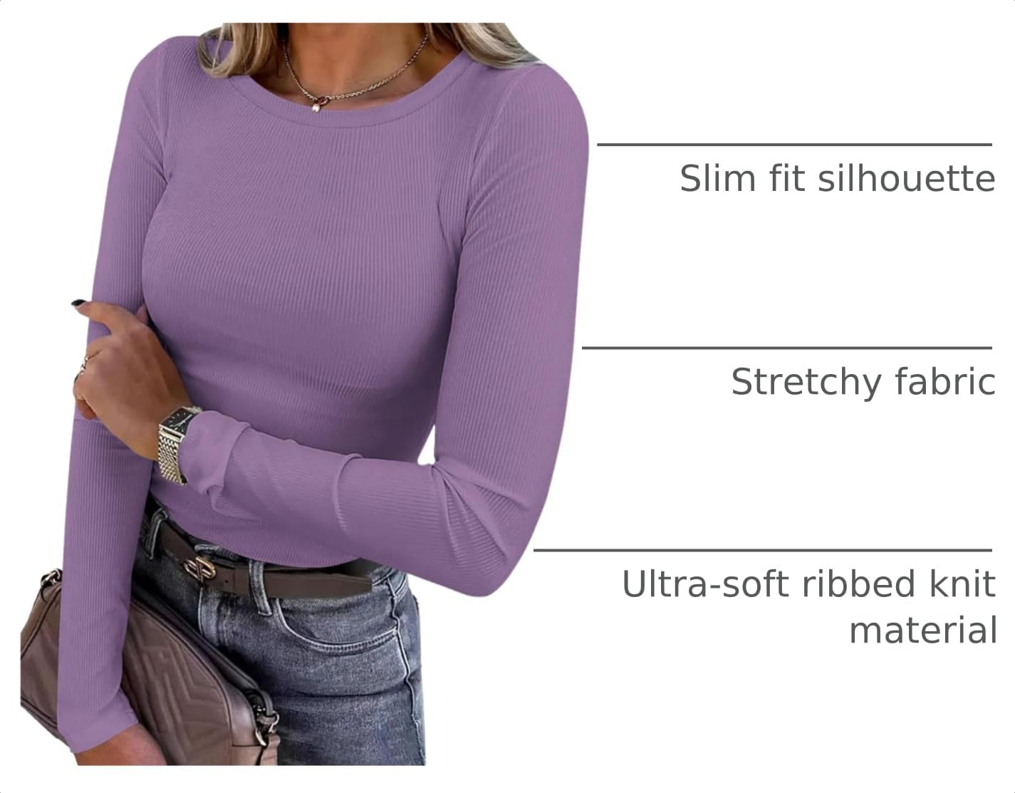 Women's Fall Long Sleeve Shirts Basic Tees (Purple,XS)