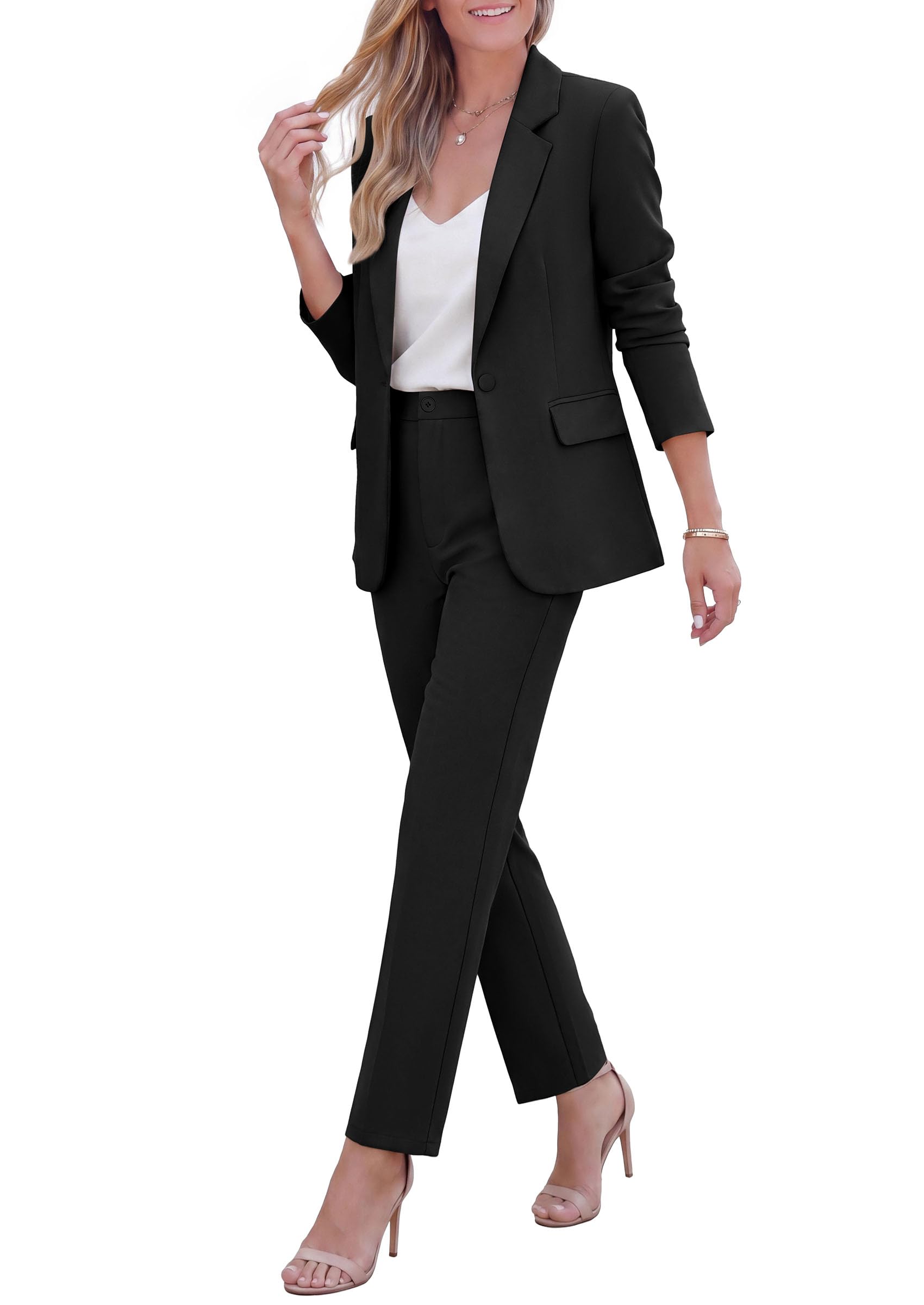 Two Piece Sets for Women Dressy Pant Suits,Black,XS