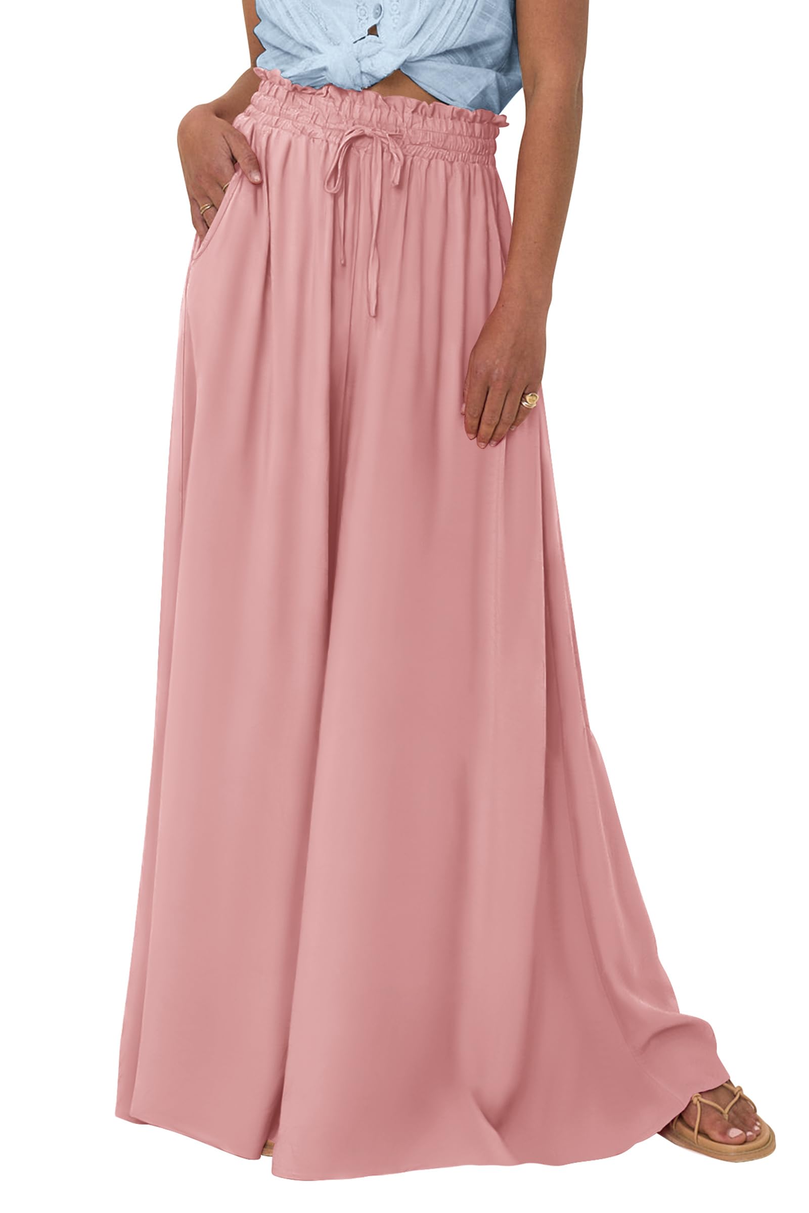 Summer Wide Leg Palazzo Pants for Women Casual,Pink,S