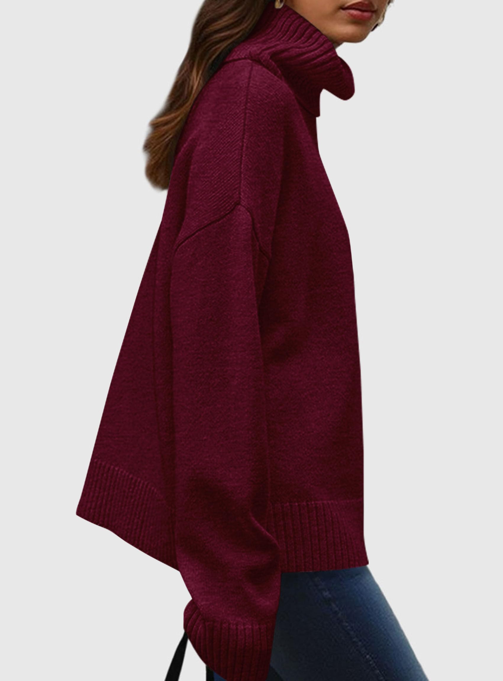 Womens Turtleneck Long Sleeve Knit Sweater,Wine Red,S