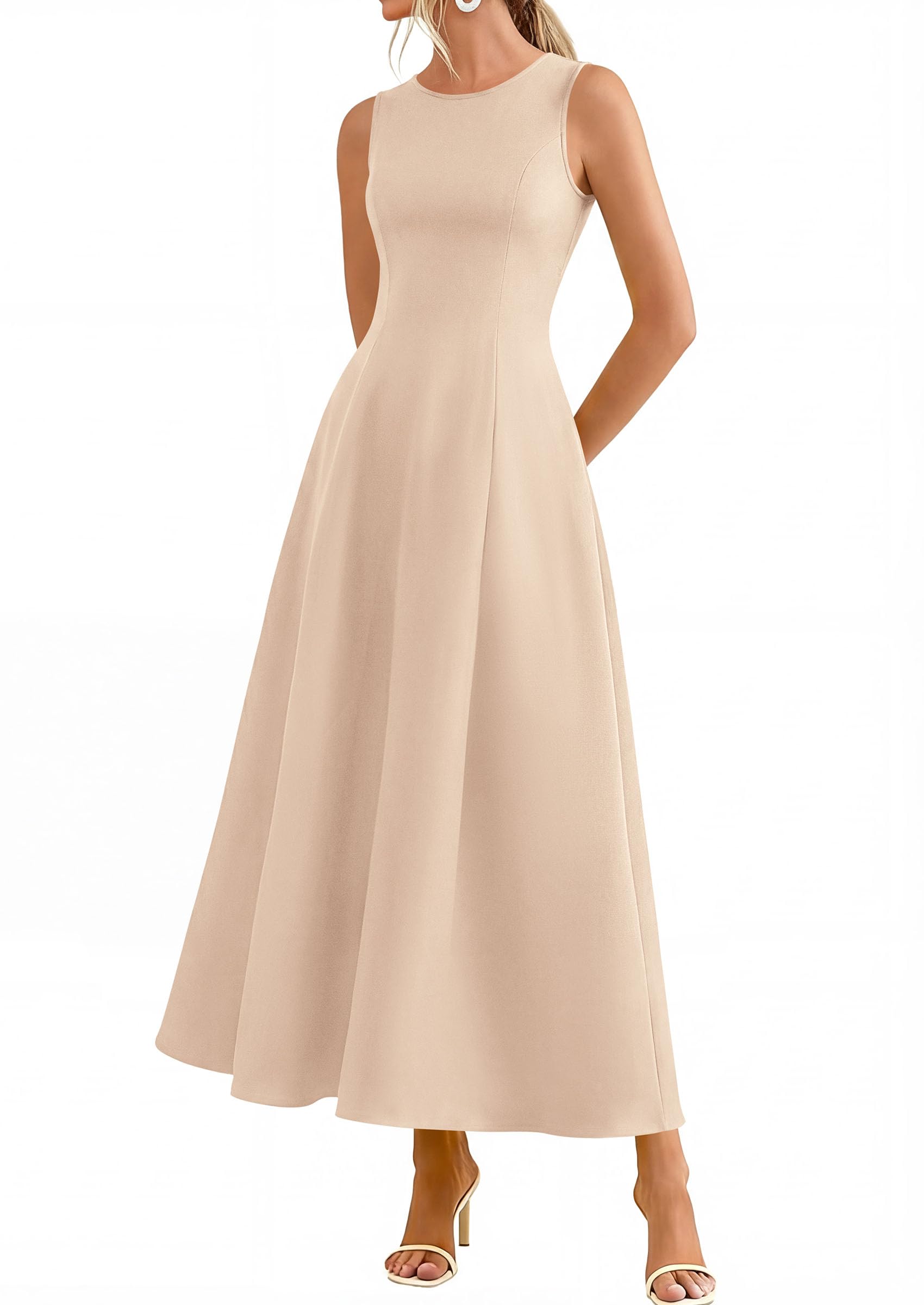 Women's Sleeveless Summer Elegant Maxi Dresses, Beige,S