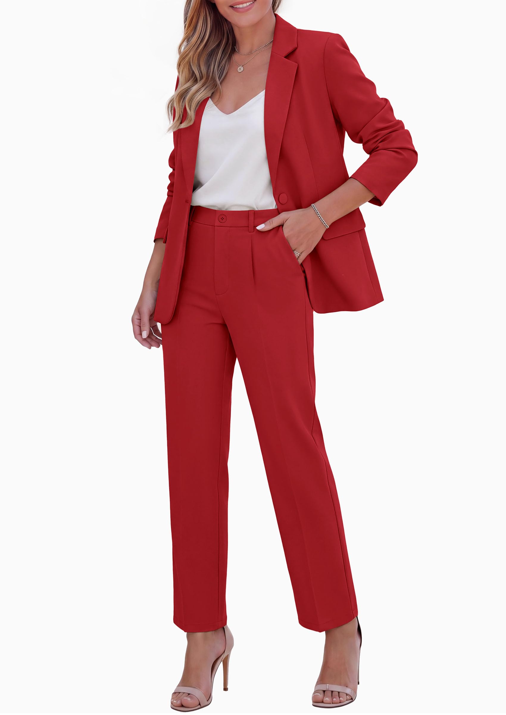 Two Piece Sets for Women Dressy Pant Suits,Red,XS