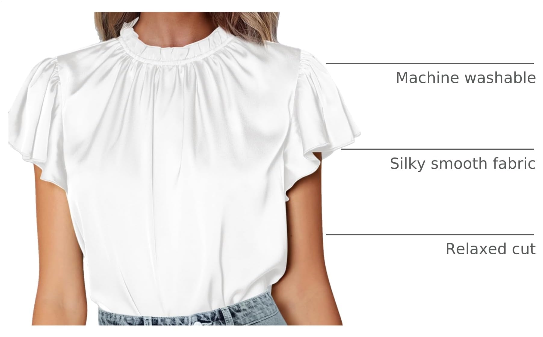 Women's Satin Tops Business Casual Work Blouses, White,M