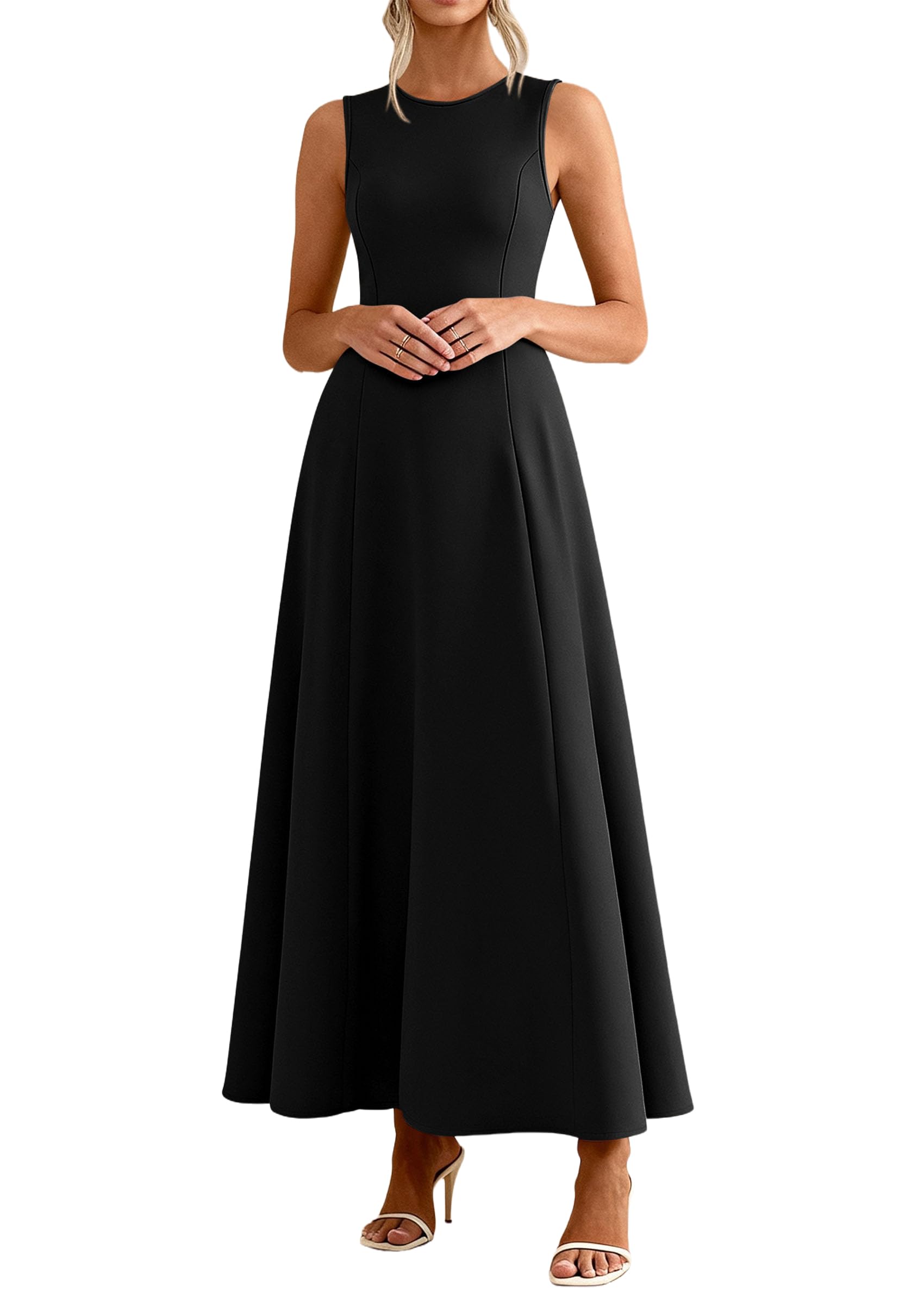 Women's Sleeveless Summer Elegant Maxi Dresses, Black,S