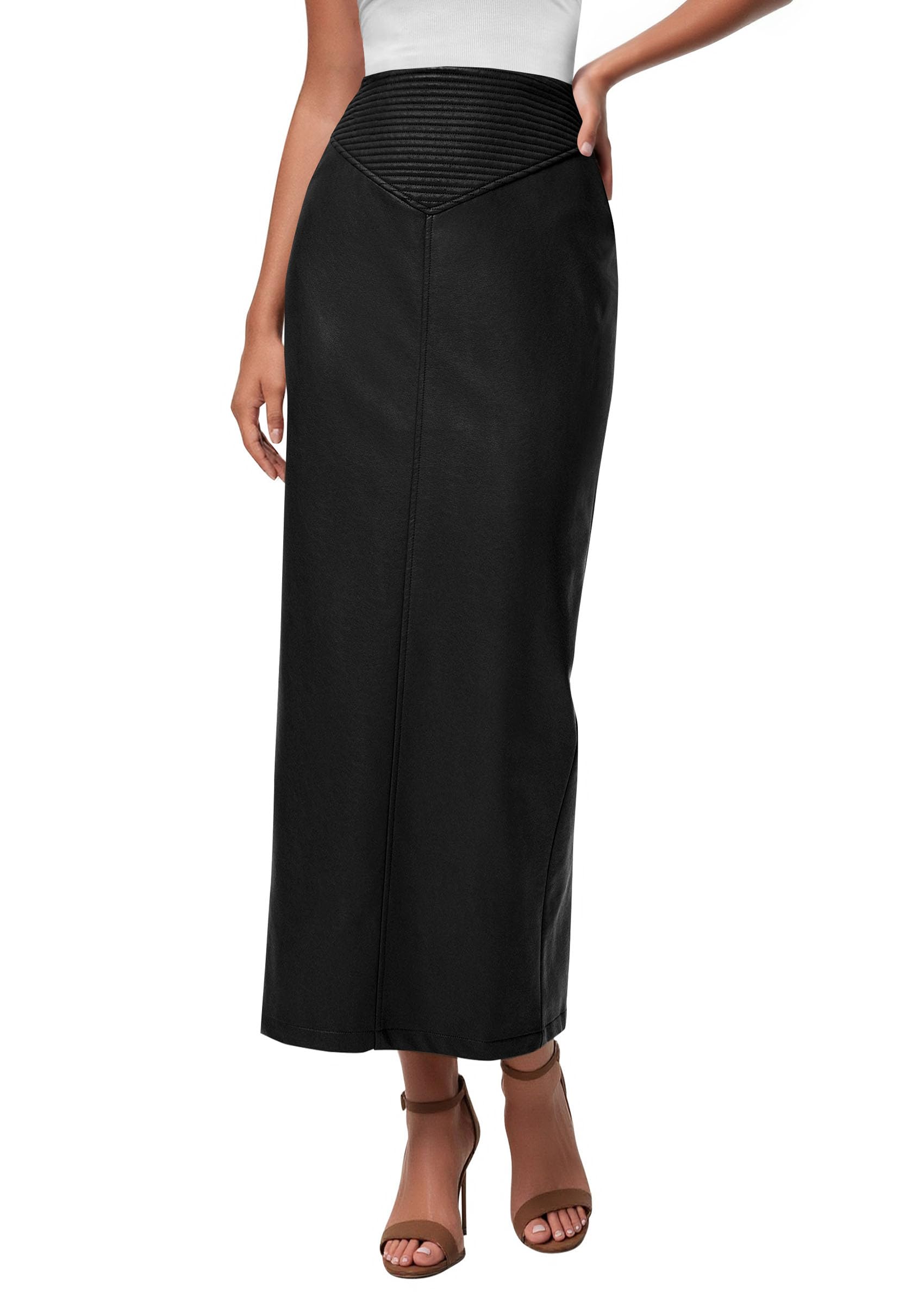 Women's Faux Leather High Waisted Maxi Skirts,Black,XS