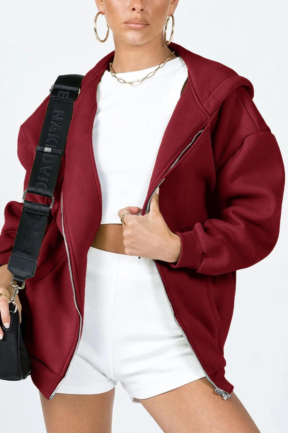 Women's Fall Zip Up Hoodies Sweatshirts Red