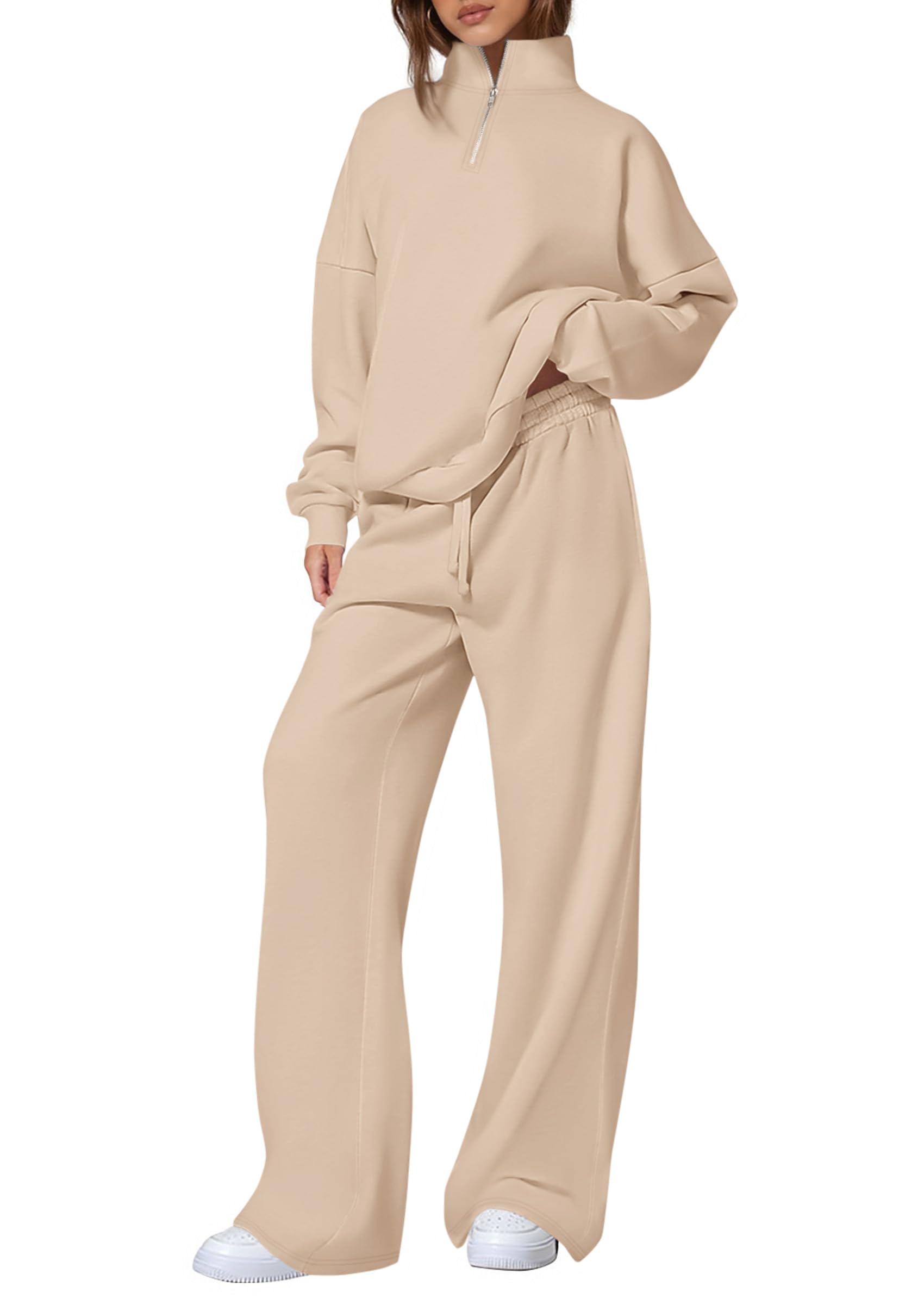 Womens 2 Piece Outfits Matching Lounge Sets,Beige,S