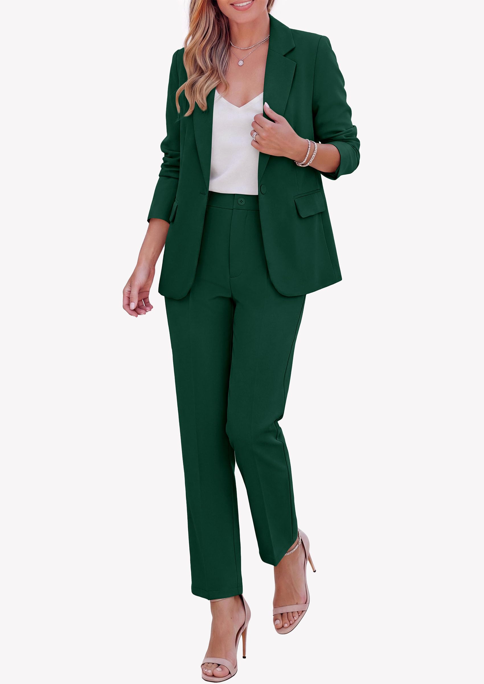 Two Piece Sets for Women Dressy Pant Suits,Dark Green,XS