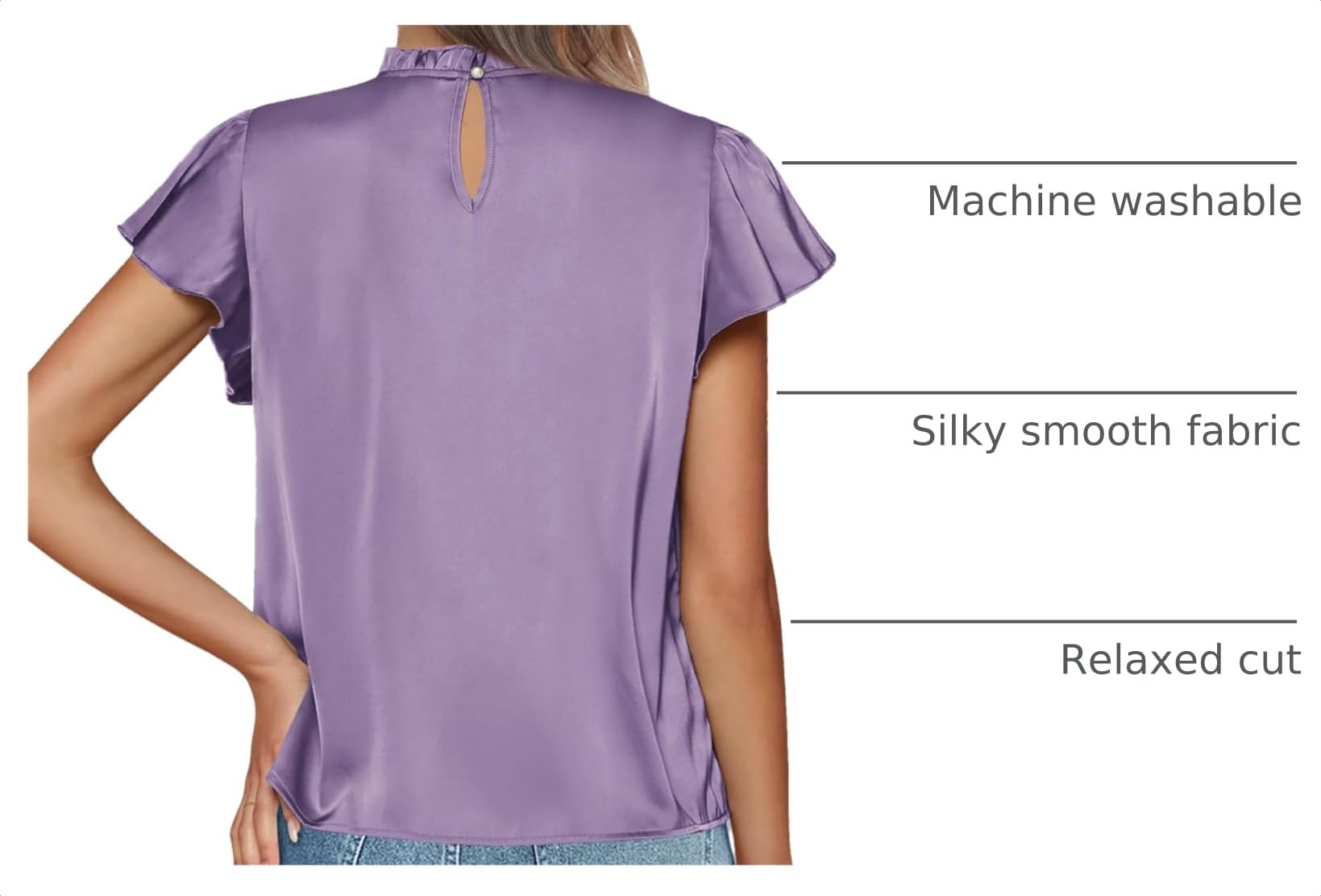 Women's Satin Tops Business Casual Work Blouses, Purple,S