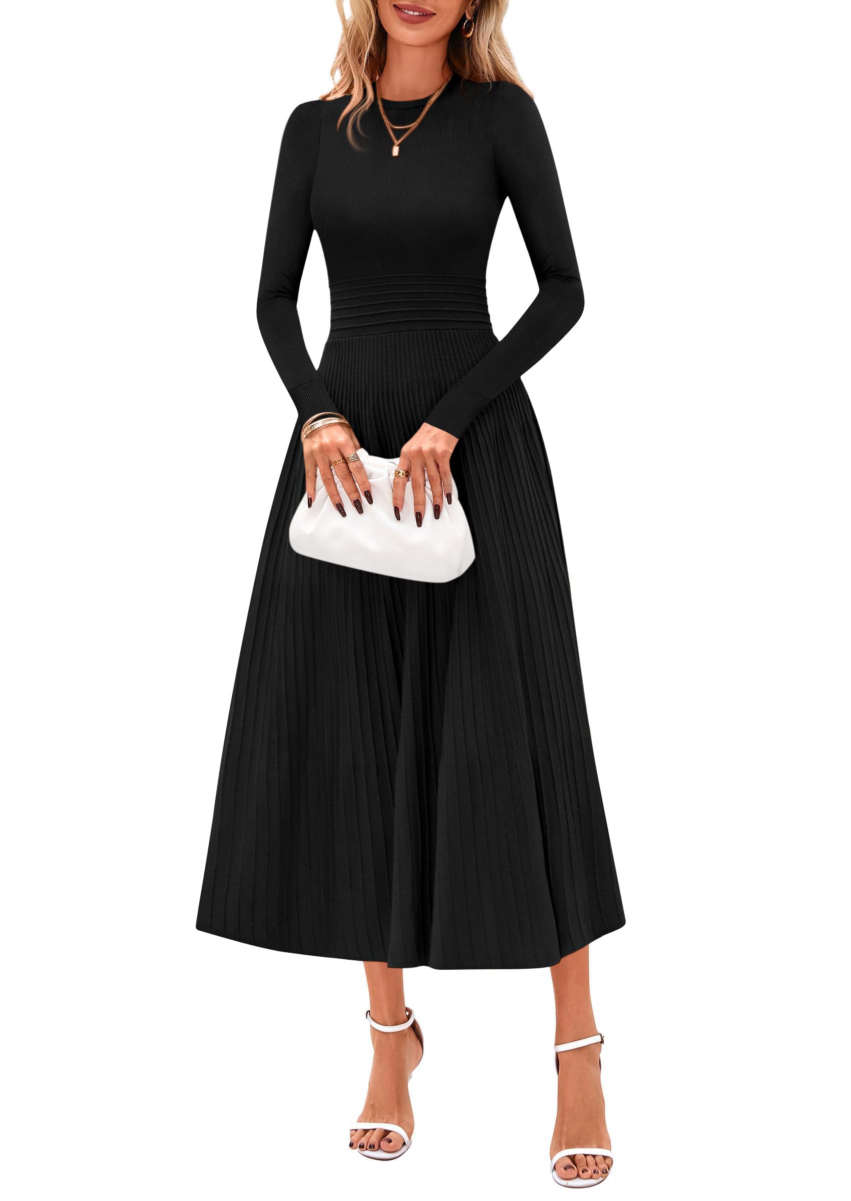 Women's Long Sleeve Knit Maxi Sweater Dress,Black,S